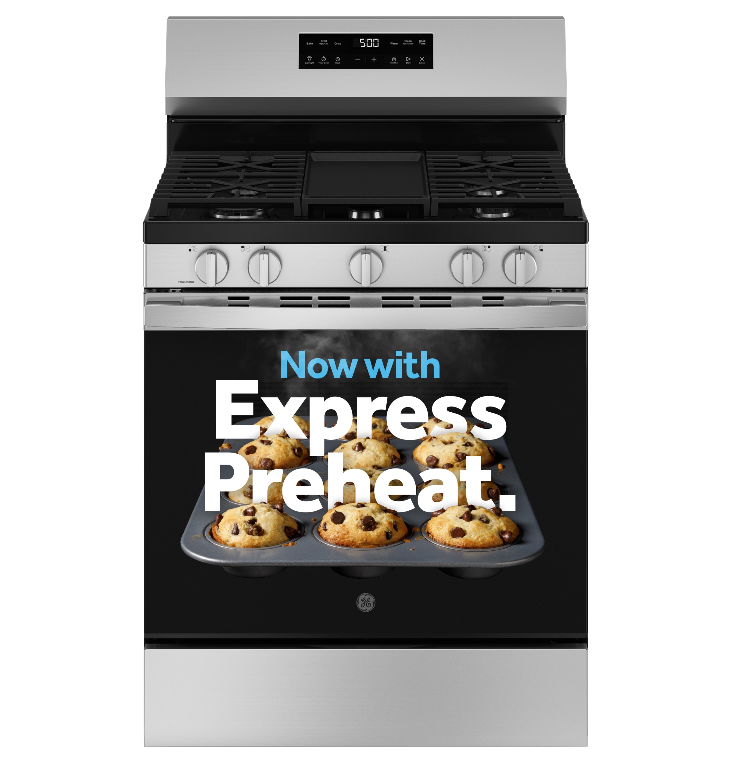 GE 30-in 5 burners 5.3-cu ft Freestanding Natural Gas Range ( Stainless Steel )
