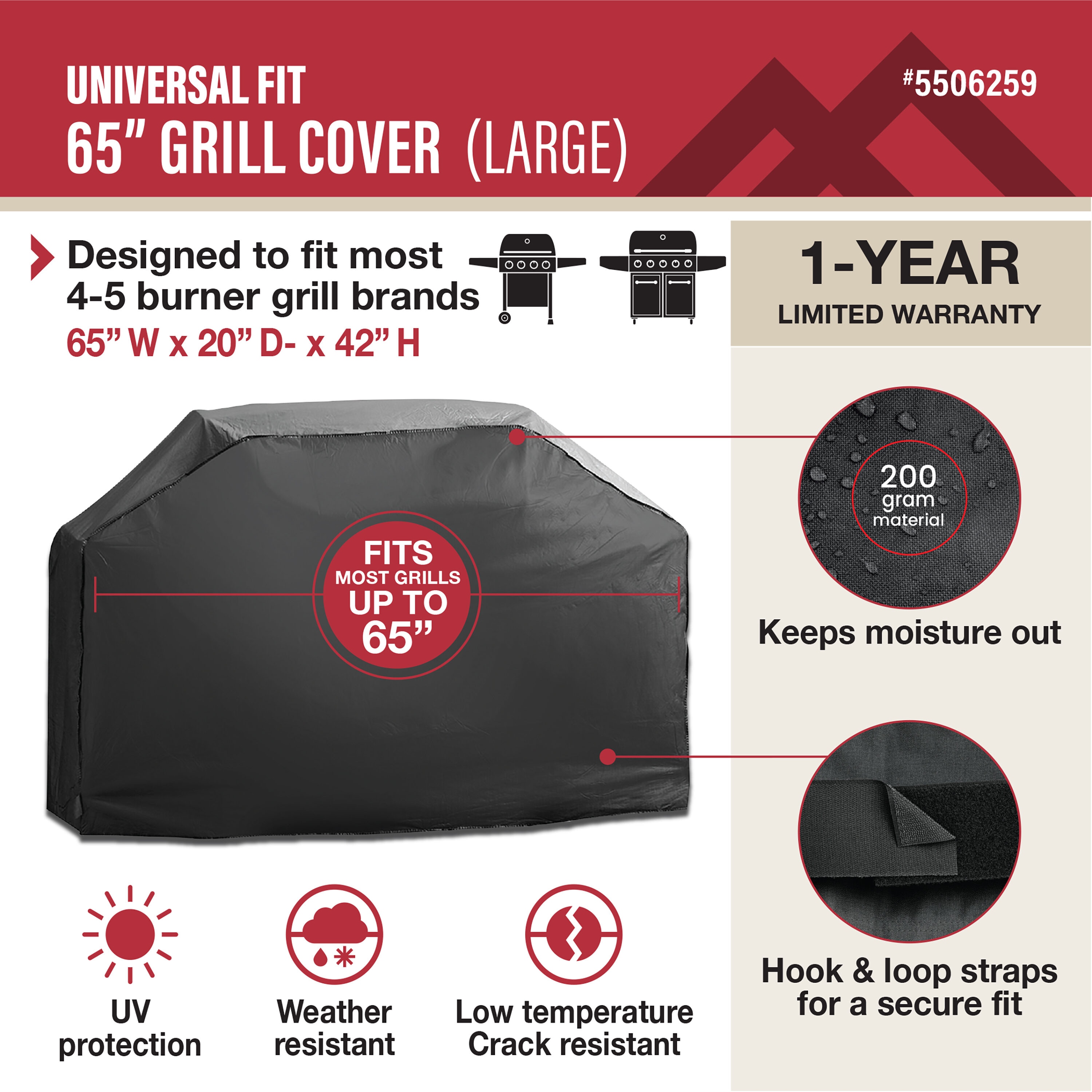 Master Forge Universal Fit 65-in W x 40-in H Black Fits most Cover