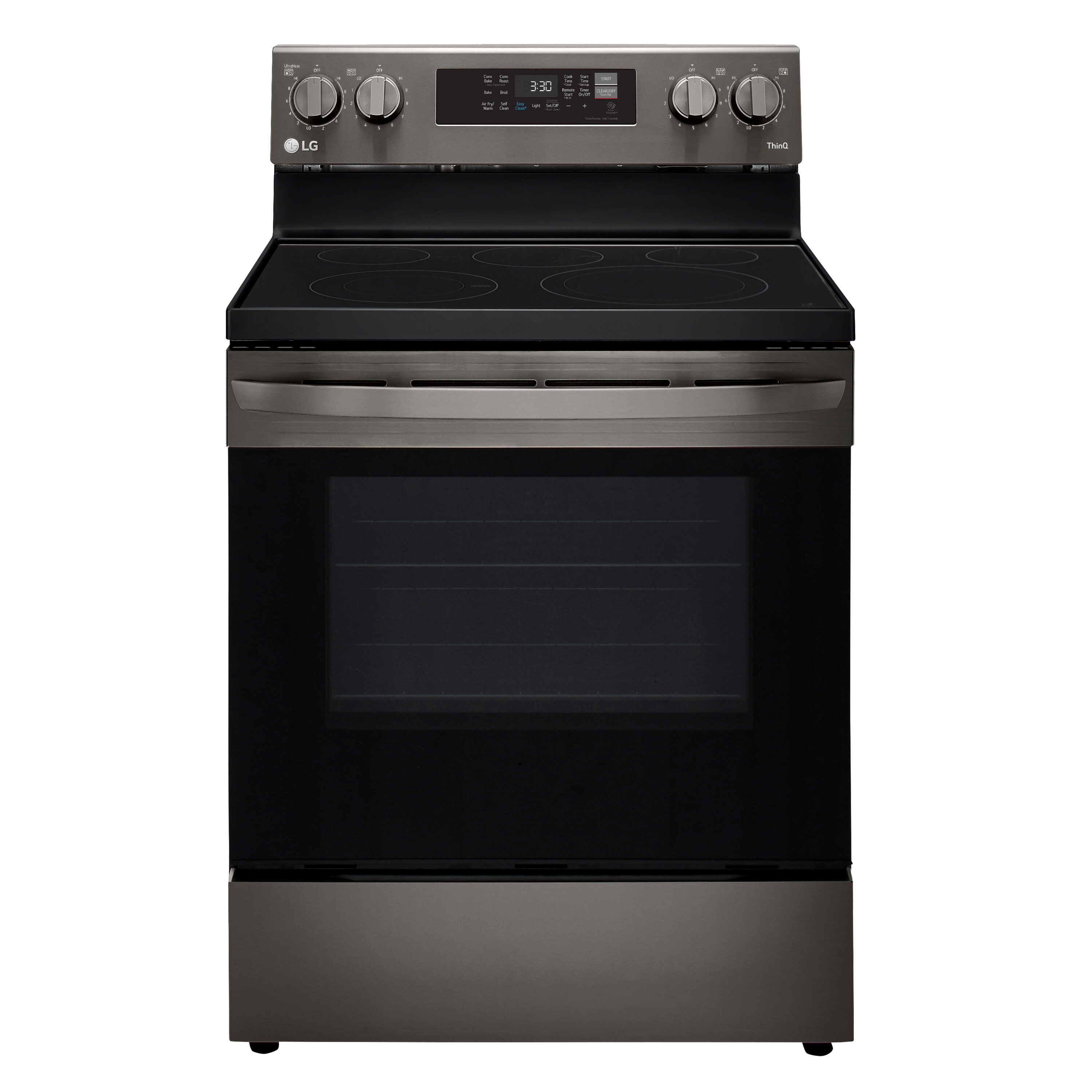 LG 30-in Glass Top 5 burners 6.3-cu ft Air Fry Convection Oven Freestanding Electric Range ( Printproof Black Stainless Steel )