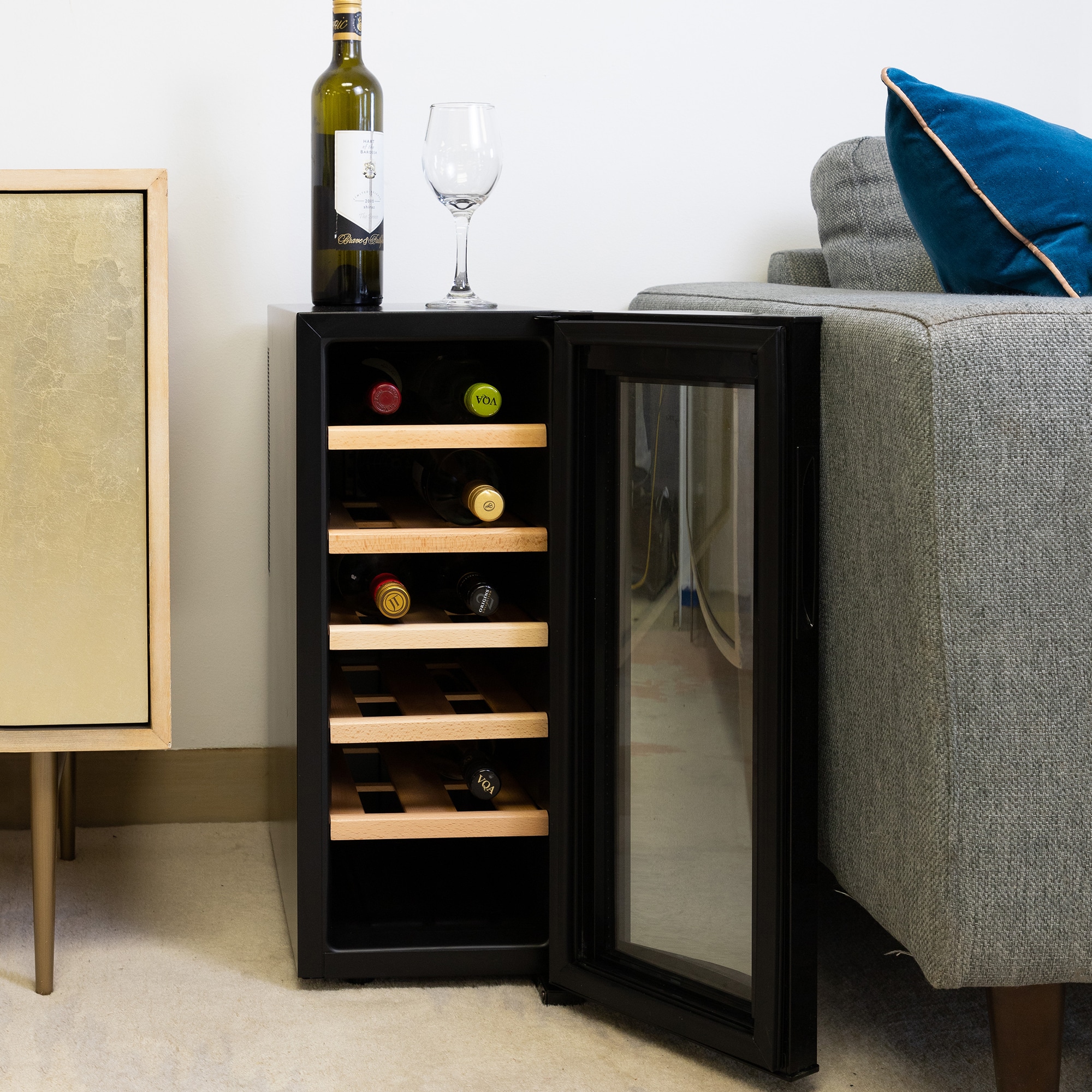 Koolatron 10.25-in W 12 -Bottles Black Deluxe 12 Bottle Capacity Freestanding Indoor Wine Cooler