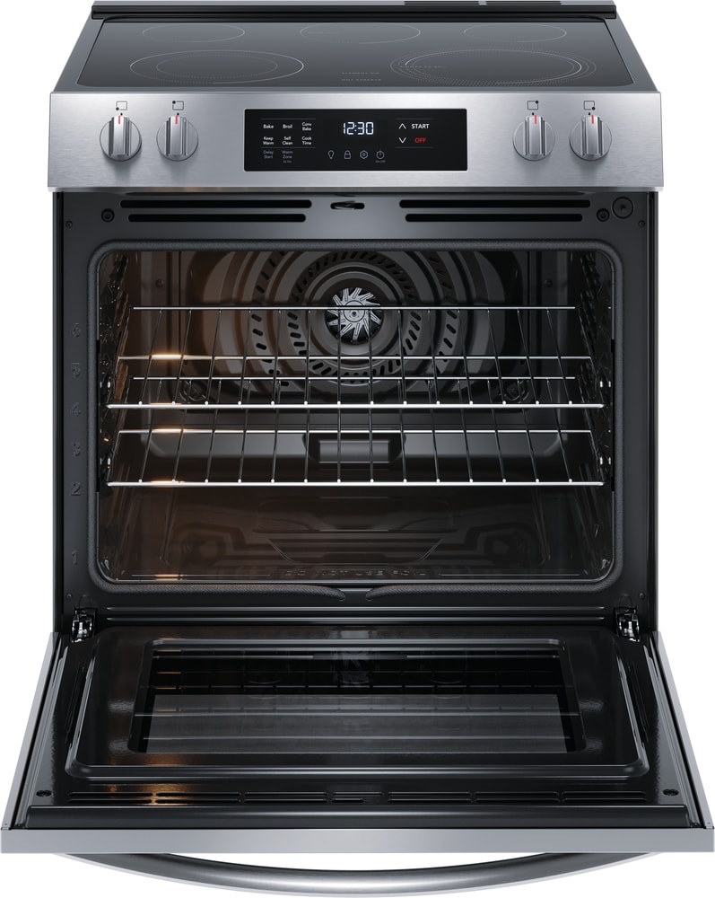 Frigidaire 30-in Glass Top 5 burners 5.3-cu ft Convection Oven Slide-In Electric Range Stainless steel )