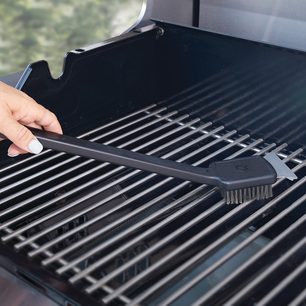 Mr. Bar-B-Q Grill brush with 17.5-in Plastic Handle with Scraper Blade