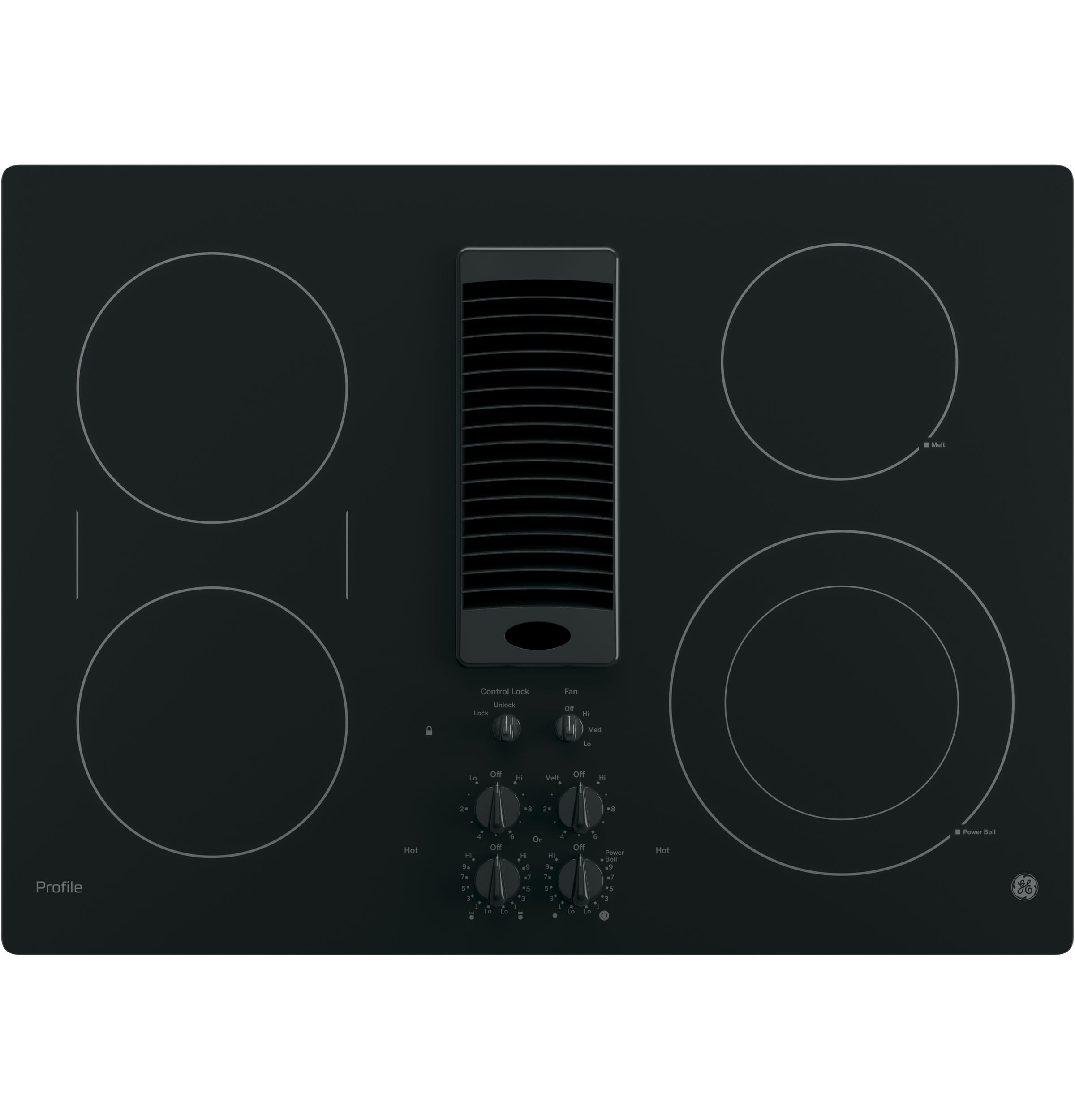 GE Profile 30-in 4 burners Smooth Surface (Radiant) Black Electric Cooktop with Downdraft Exhaust with Bridge Element