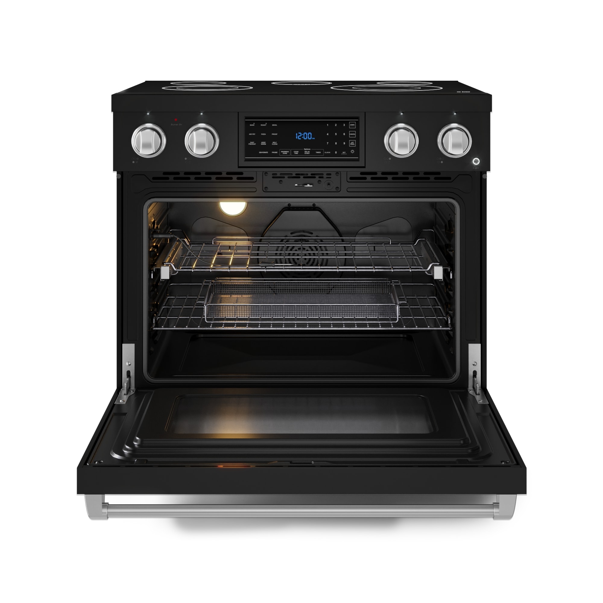 Thor Kitchen Gordon Ramsay Series 36-in Glass Top 5 burners 6-cu ft Air Fry Convection Oven Freestanding Electric Range ( Matte Black with Stainless Steel Accents )