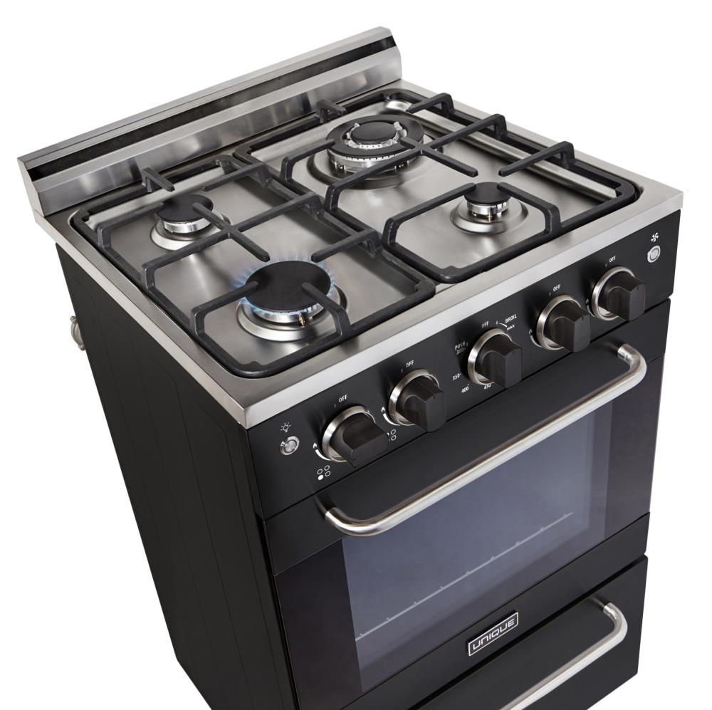 UNIQUE Prestige 20-in 4 burners 1.6-cu ft Convection Oven Freestanding Natural Gas Range ( Black )