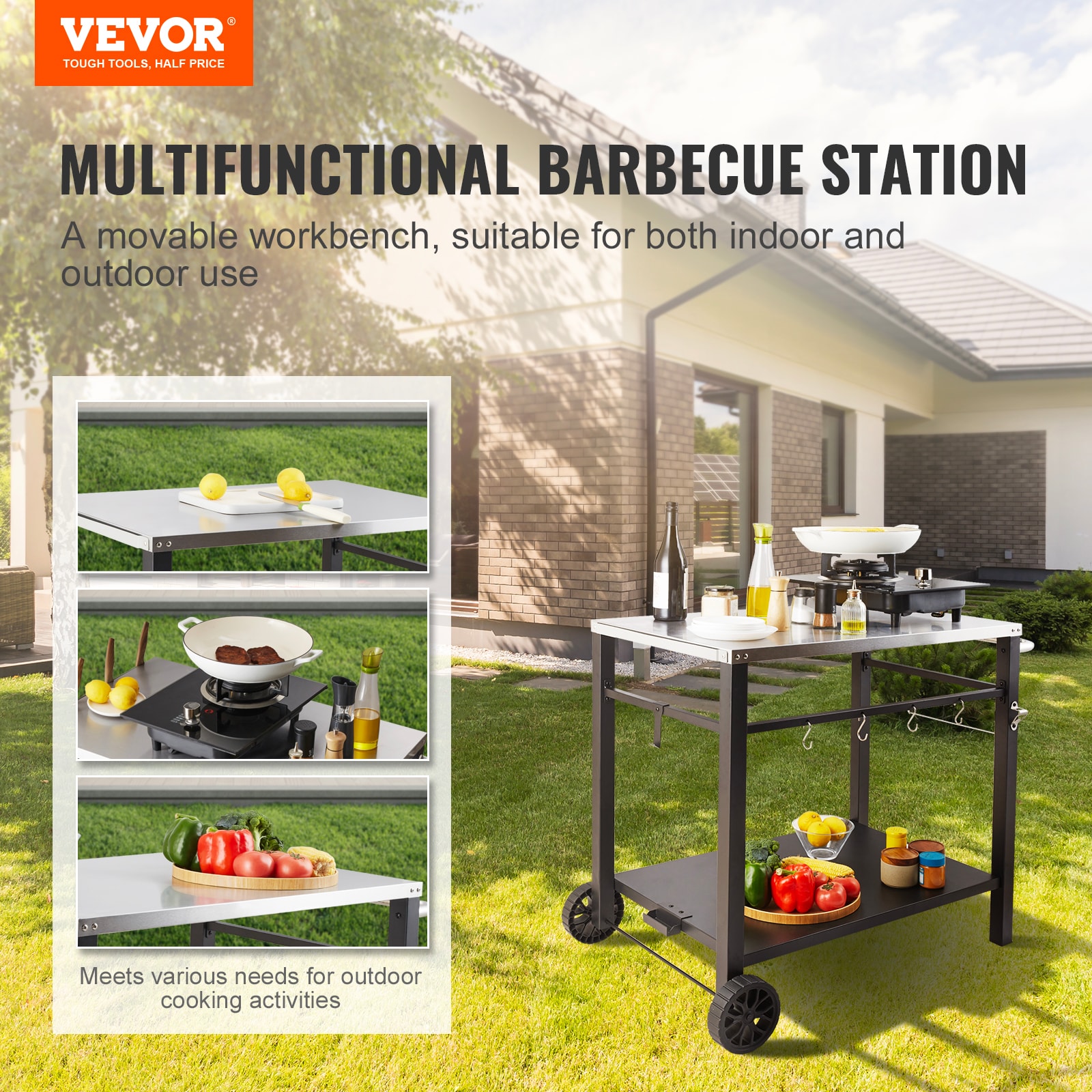 VEVOR Meal preparation cart Iron Steel Grill cart