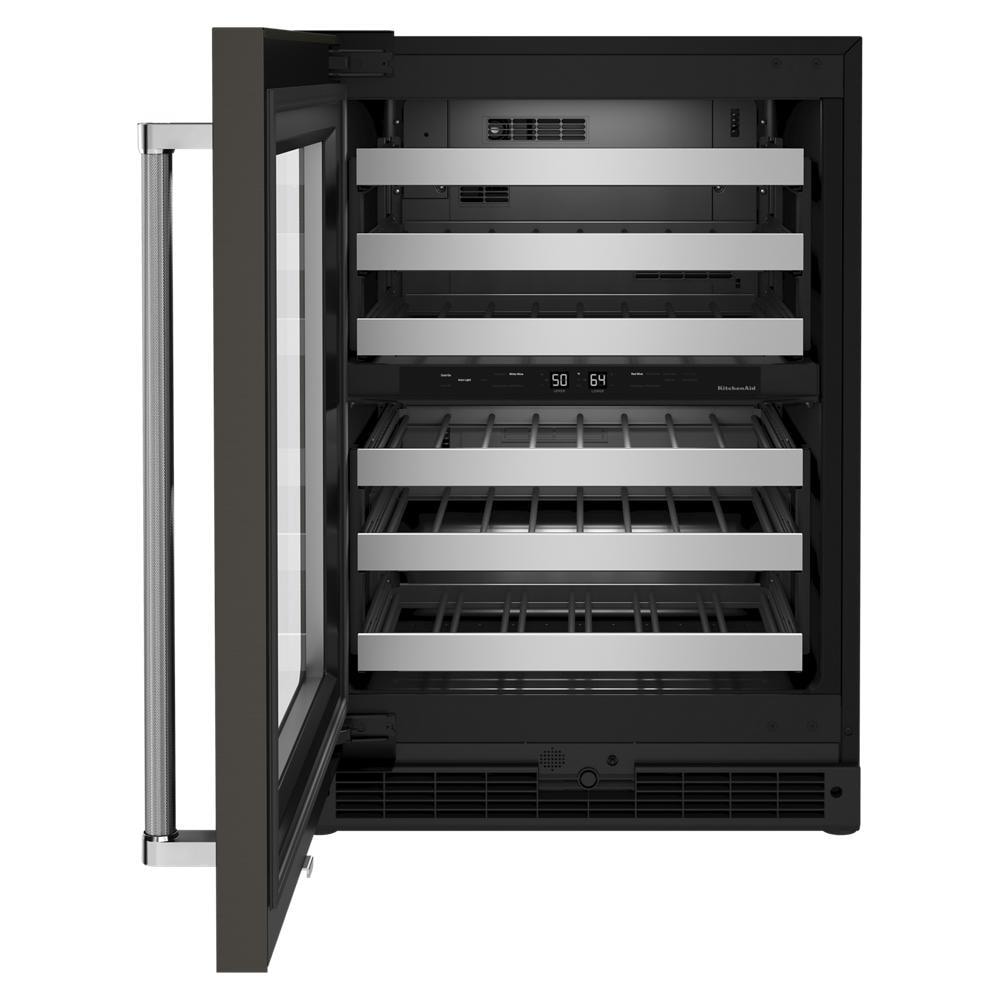 KitchenAid 23.88-in W 46 -Bottles Black Stainless Steel with PRINTSHIELD Dual Zone Cooling Built-in Indoor Wine Cooler