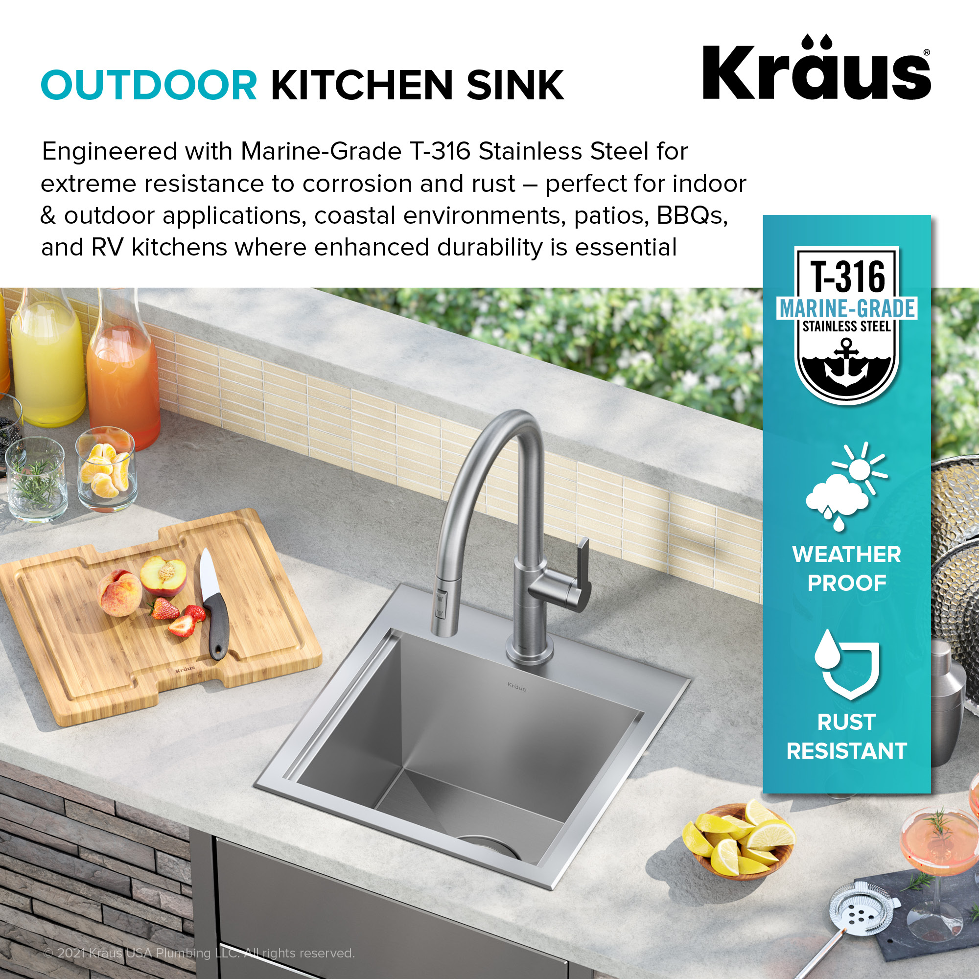 Kraus Kore 4 -Piece 15-in W x 9.5-in D x 15-in H Modular Outdoor Kitchen Sink