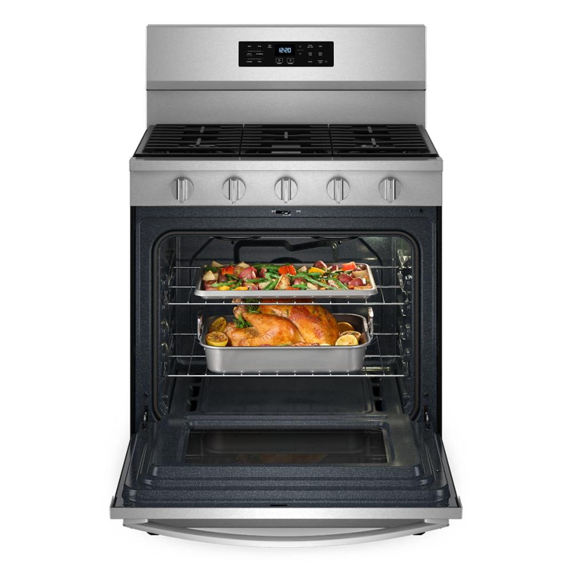 Whirlpool Air Cooking Technology 30-in 5 burners 5-cu ft Air Fry Convection Oven Freestanding Natural Gas Range ( Stainless Steel )
