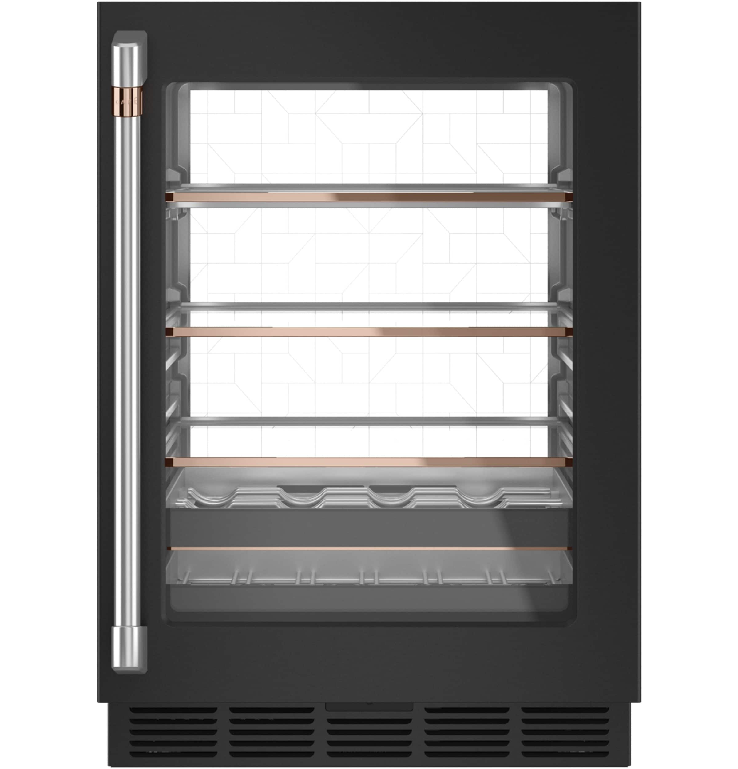 Cafe 23.75-in W 126 -Can Capacity Matte Black with Brushed Stainless Handles Built-in/Freestanding Indoor Beverage Refrigerator with Glass Door