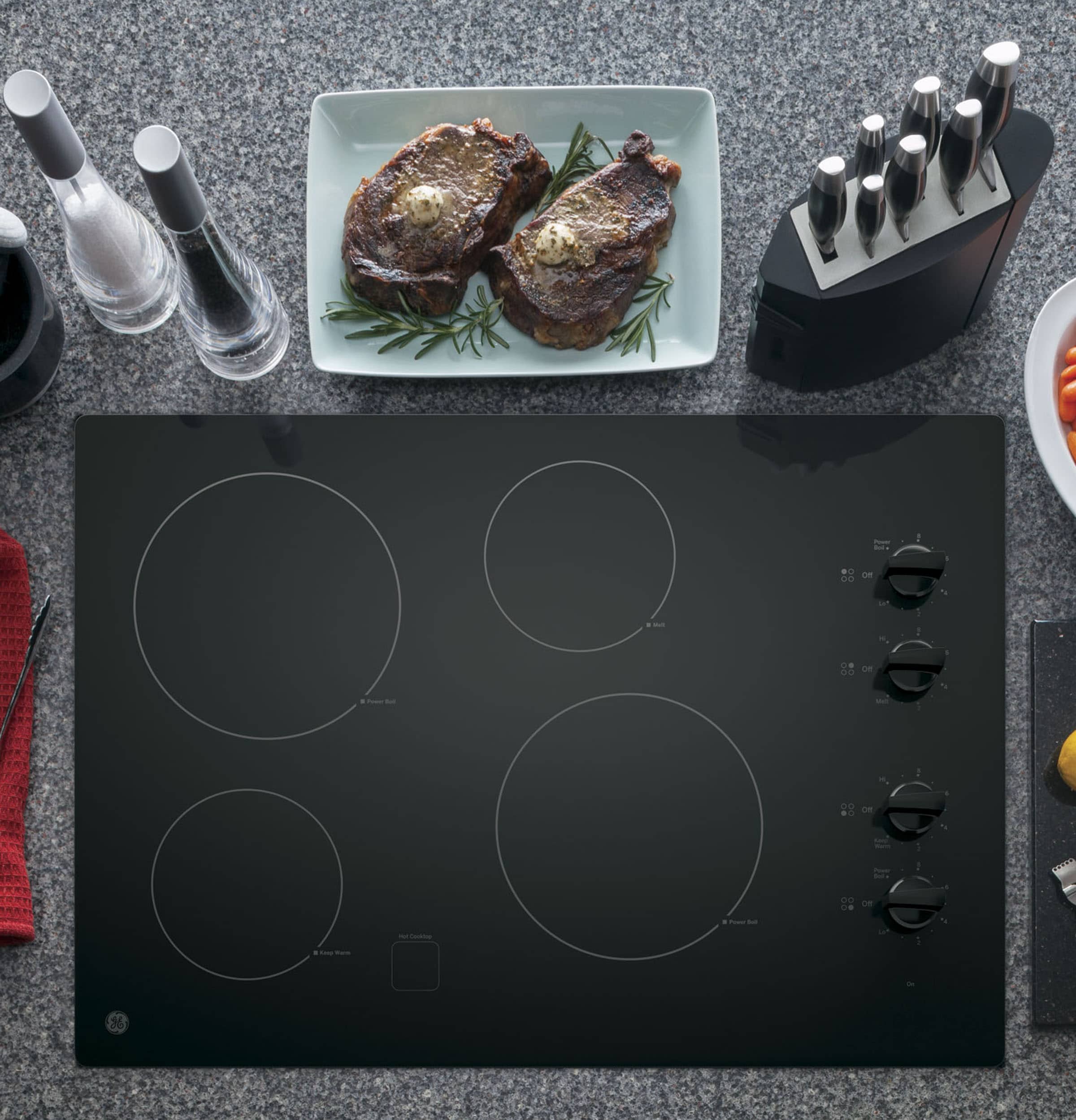 GE 30-in 4 burners Smooth Surface (Radiant) Black Electric Cooktop