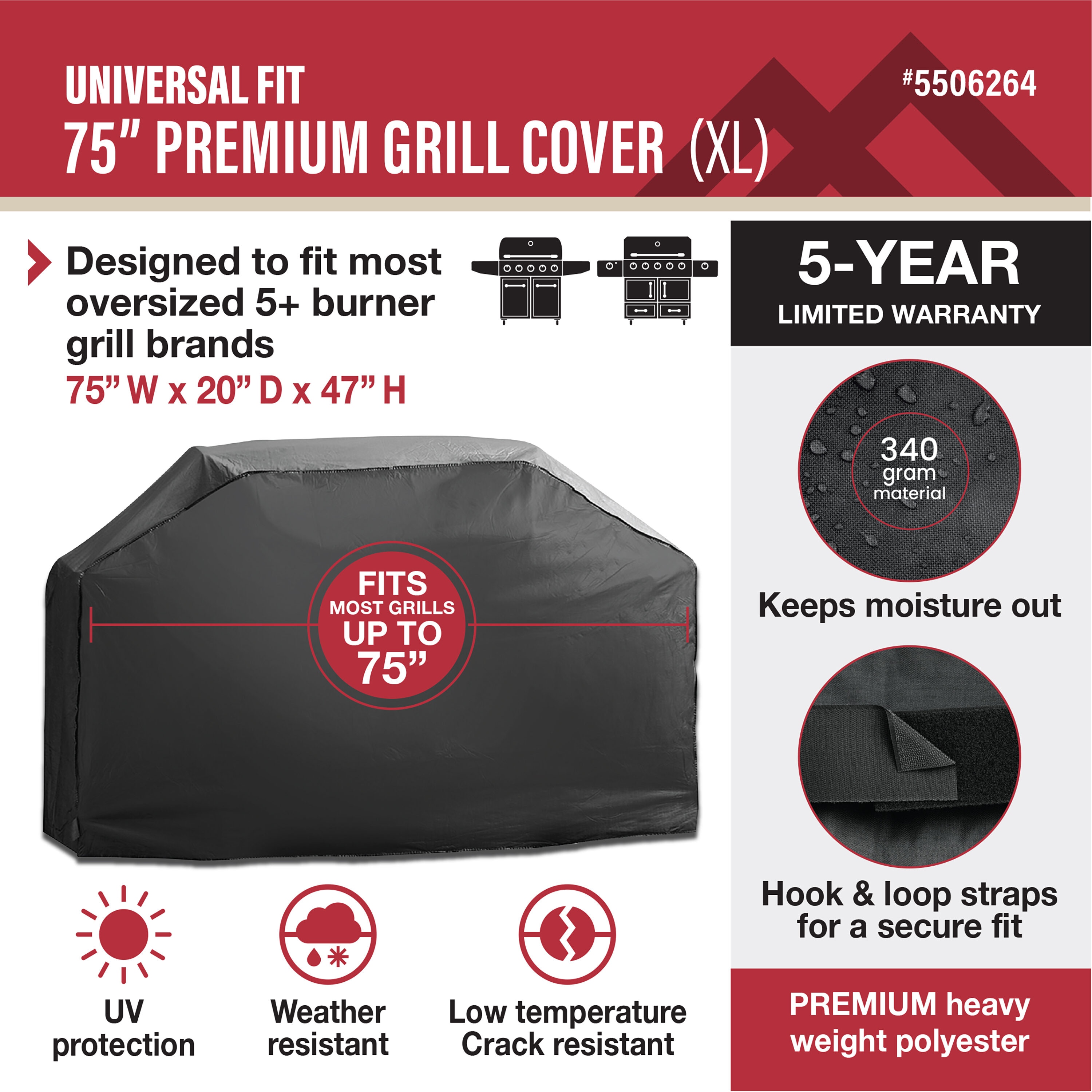 Master Forge Premium Universal Fit 75-in W x 47-in H Black Fits most Cover