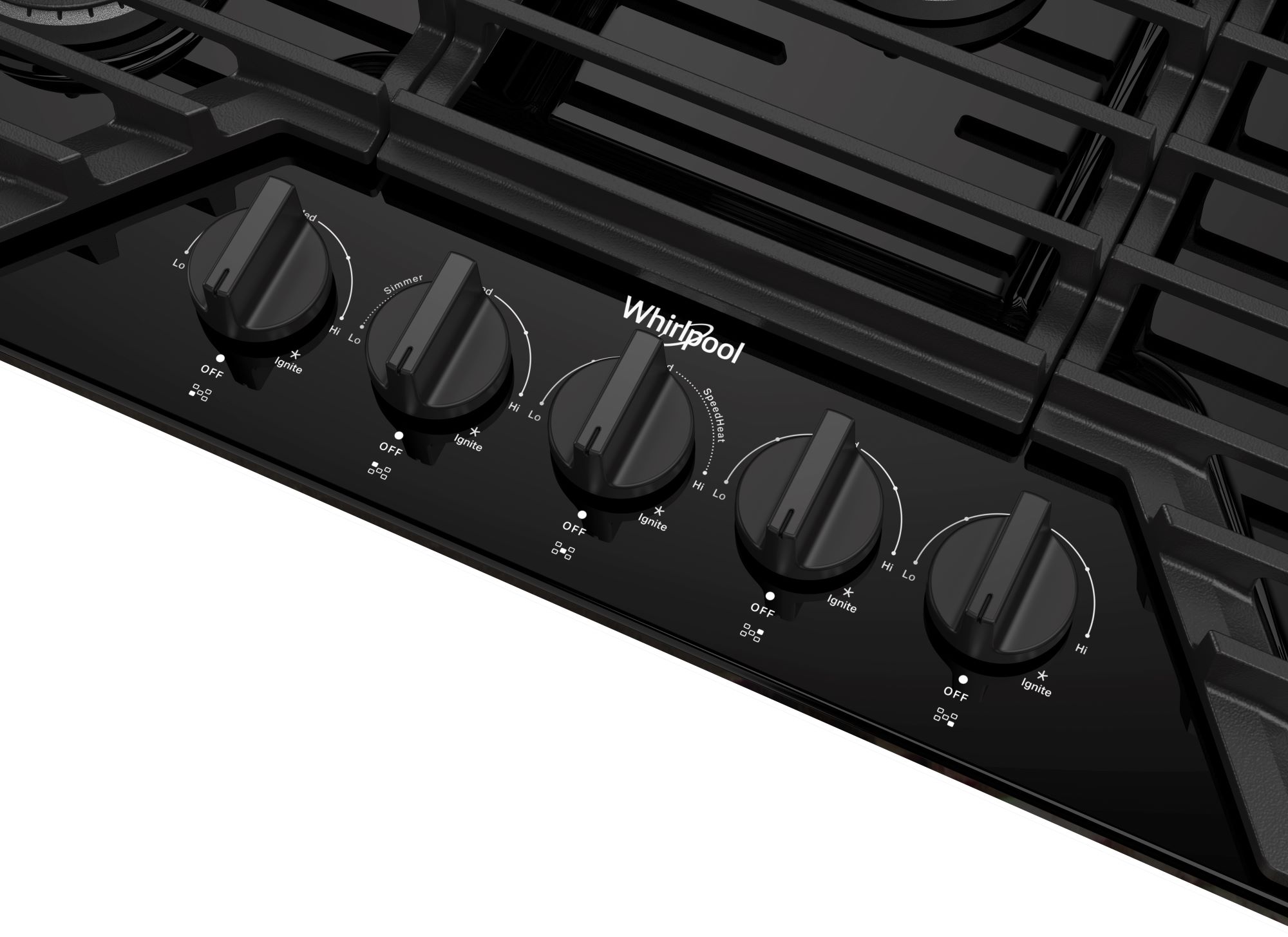 Whirlpool 36-in 5 burners Black Gas Cooktop