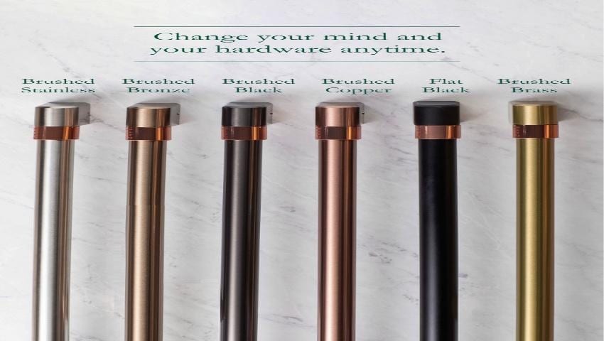 Cafe 30-in Glass Top 5 burners 4.4-cu ft / 2.2-cu ft Air Fry Convection Oven Slide-In Double Oven Electric Range ( Matte White with Brushed Bronze Handles Knobs )