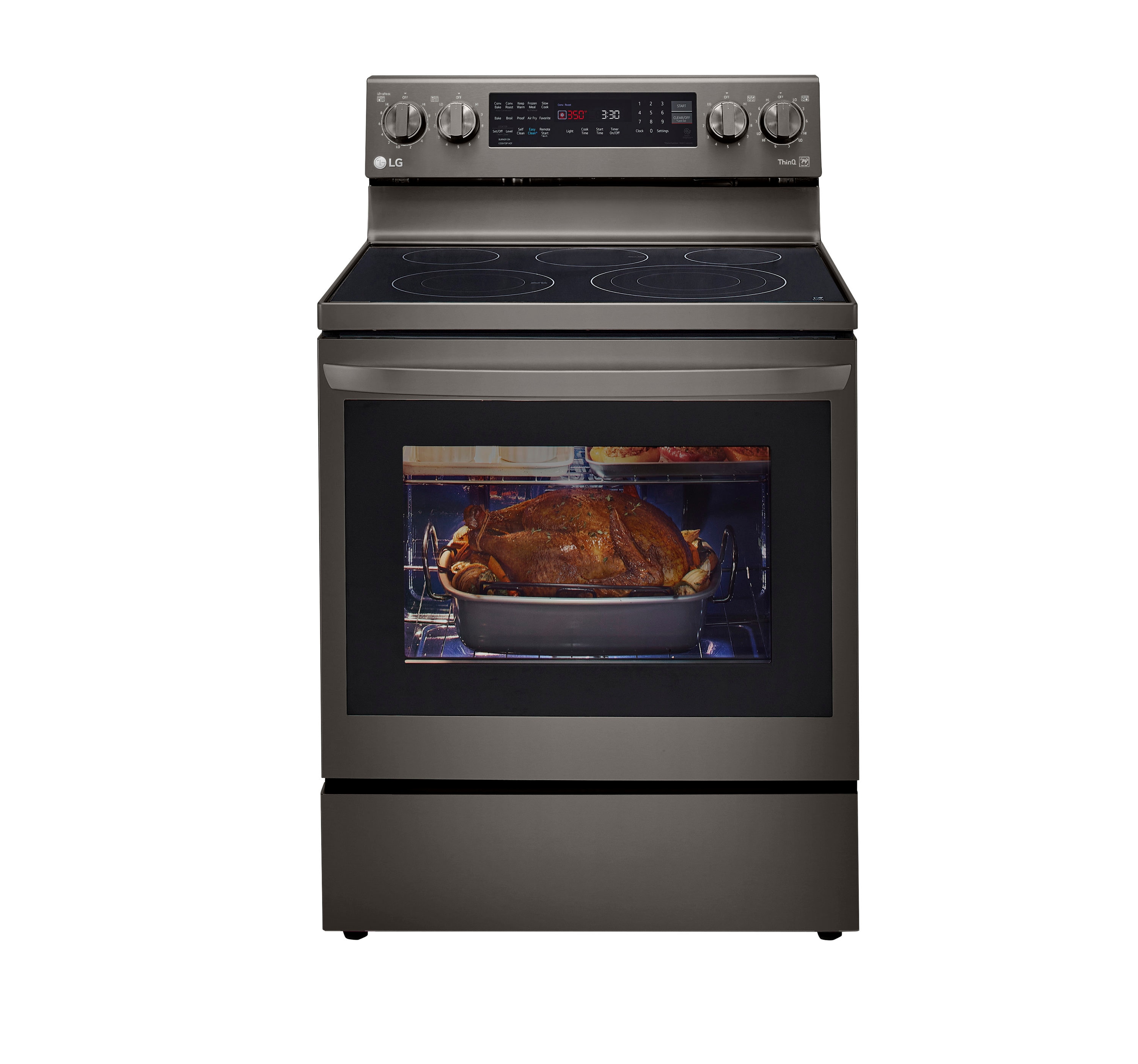 LG InstaView 30-in Glass Top 5 burners 6.3-cu ft Convection Oven Freestanding Electric Range ( Printproof Black Stainless Steel )