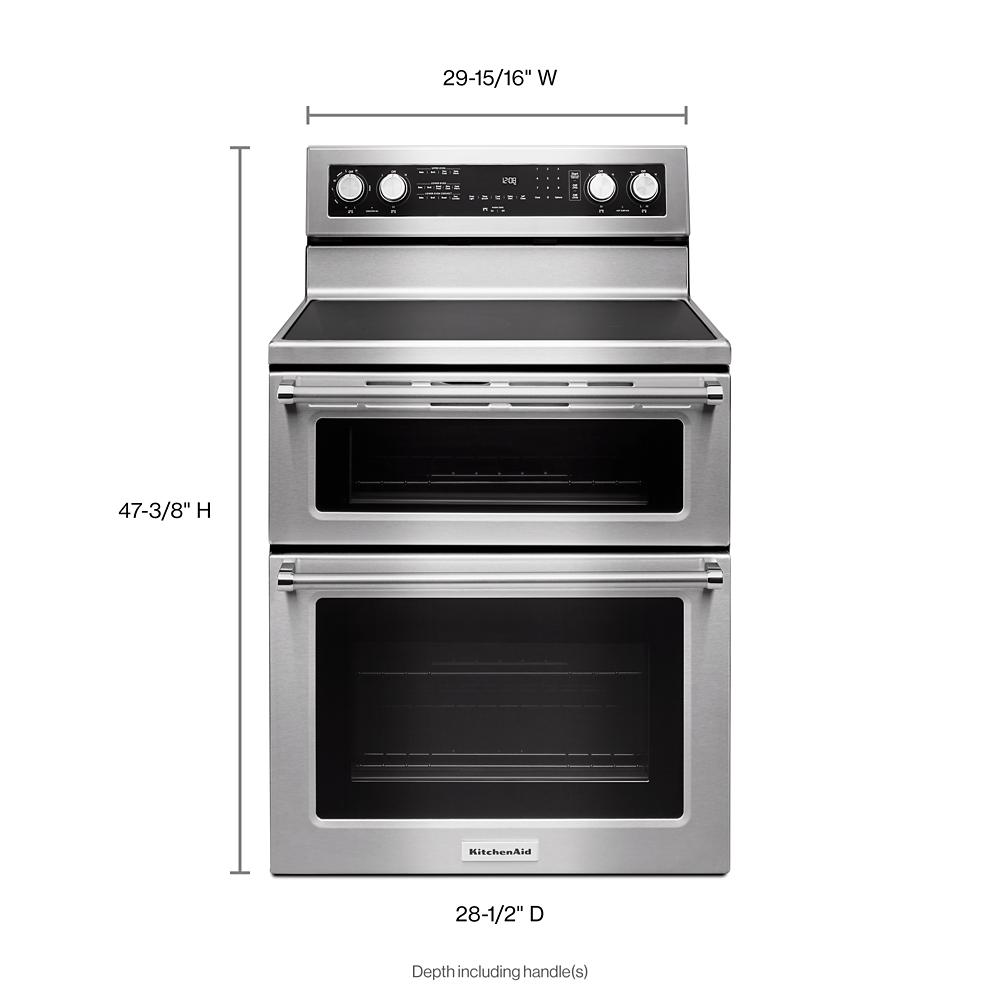 KitchenAid 30-in Glass Top 5 burners 4.2-cu ft / 2.5-cu ft Convection Oven Freestanding Double Oven Electric Range ( Stainless Steel )
