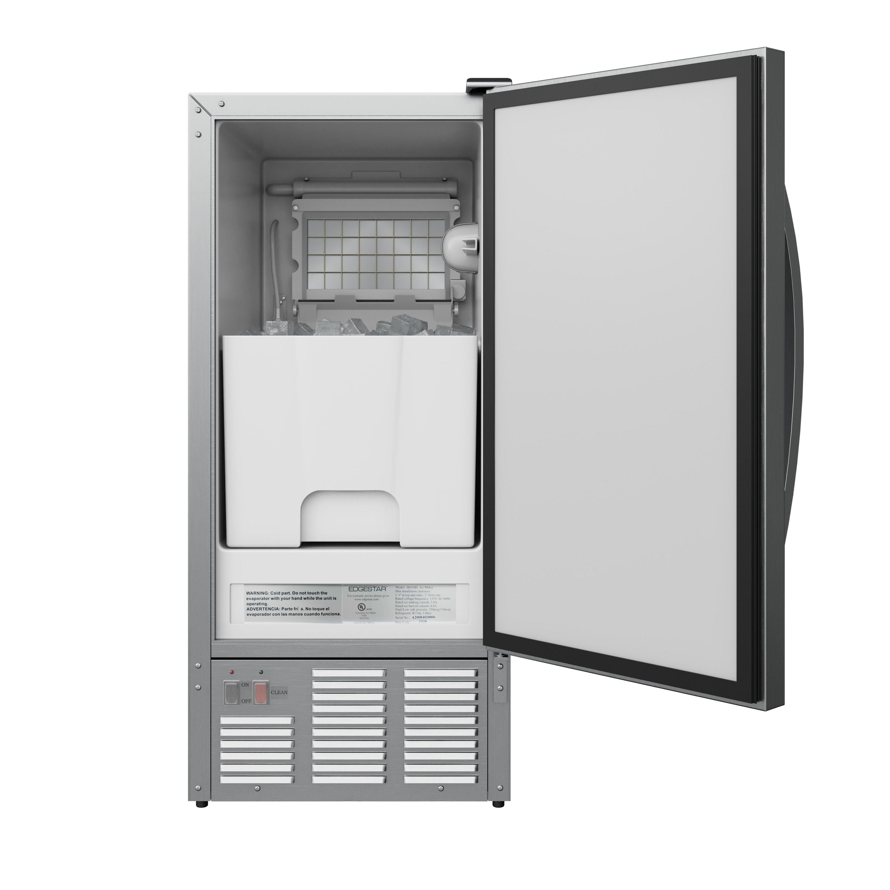 EdgeStar 15 Inch Wide 25 Lbs Capacity Built In Ice Maker with 50 Lbs Daily Ice Production Stainless Steel