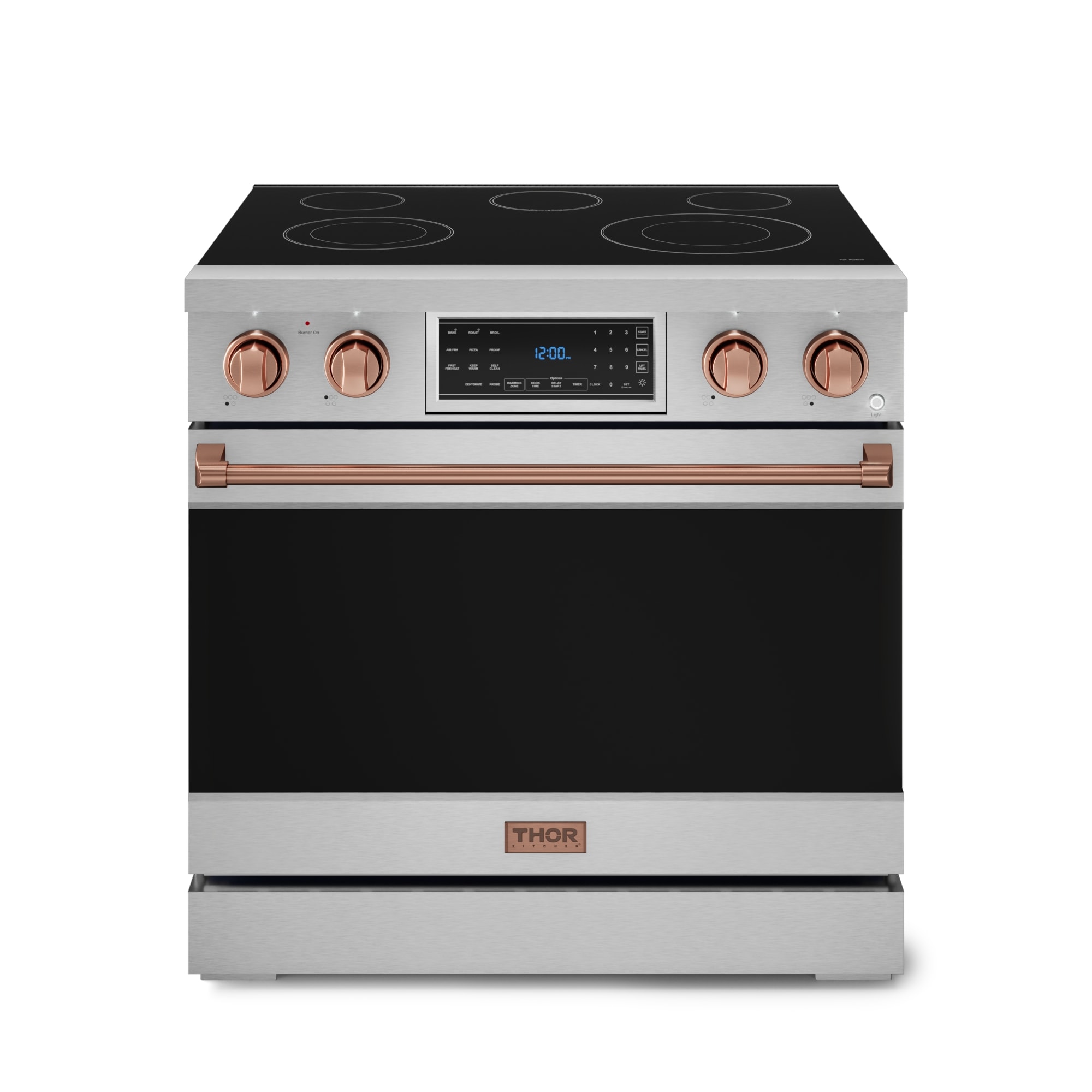 Thor Kitchen Gordon Ramsay Series 36-in Glass Top 5 burners 6-cu ft Air Fry Convection Oven Freestanding Electric Range ( Stainless Steel with Rose Gold Accents )