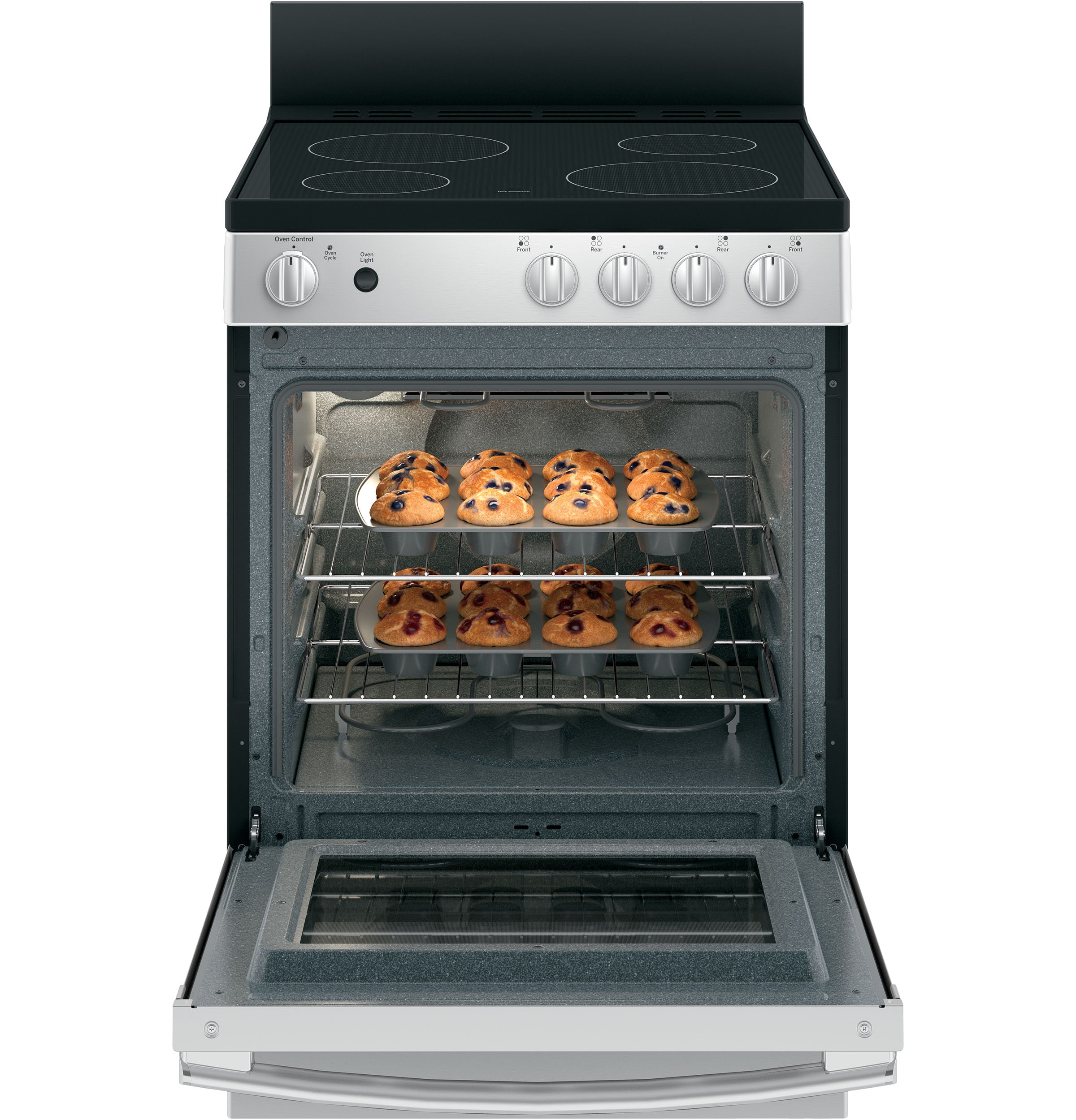 GE 24-in Glass Top 4 burners 2.9-cu ft Freestanding Electric Range ( Stainless Steel )