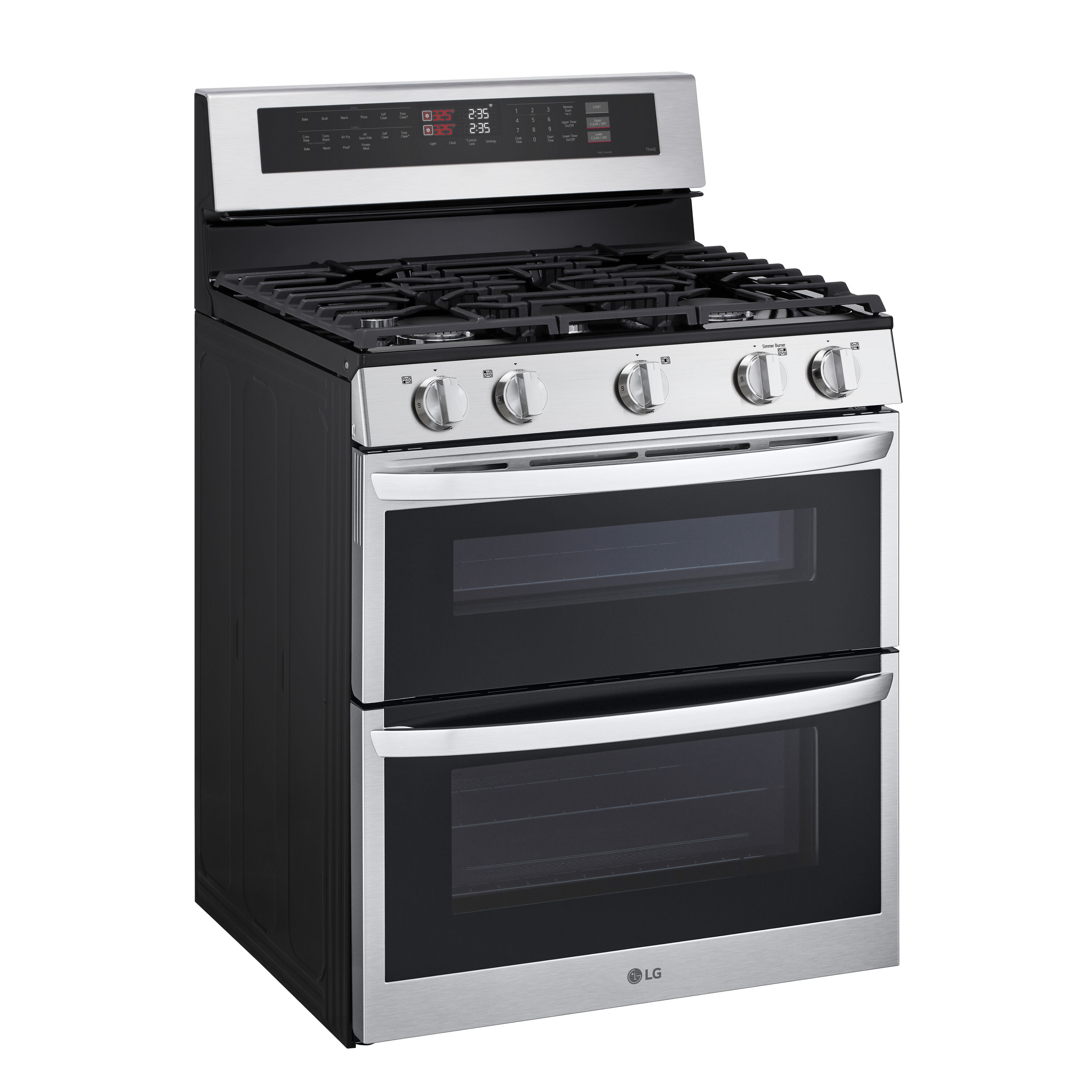 LG 30-in 5 burners 4.3-cu ft / 2.6-cu ft Air Fry Convection Oven Freestanding Double Oven Gas Range ( Stainless Steel )