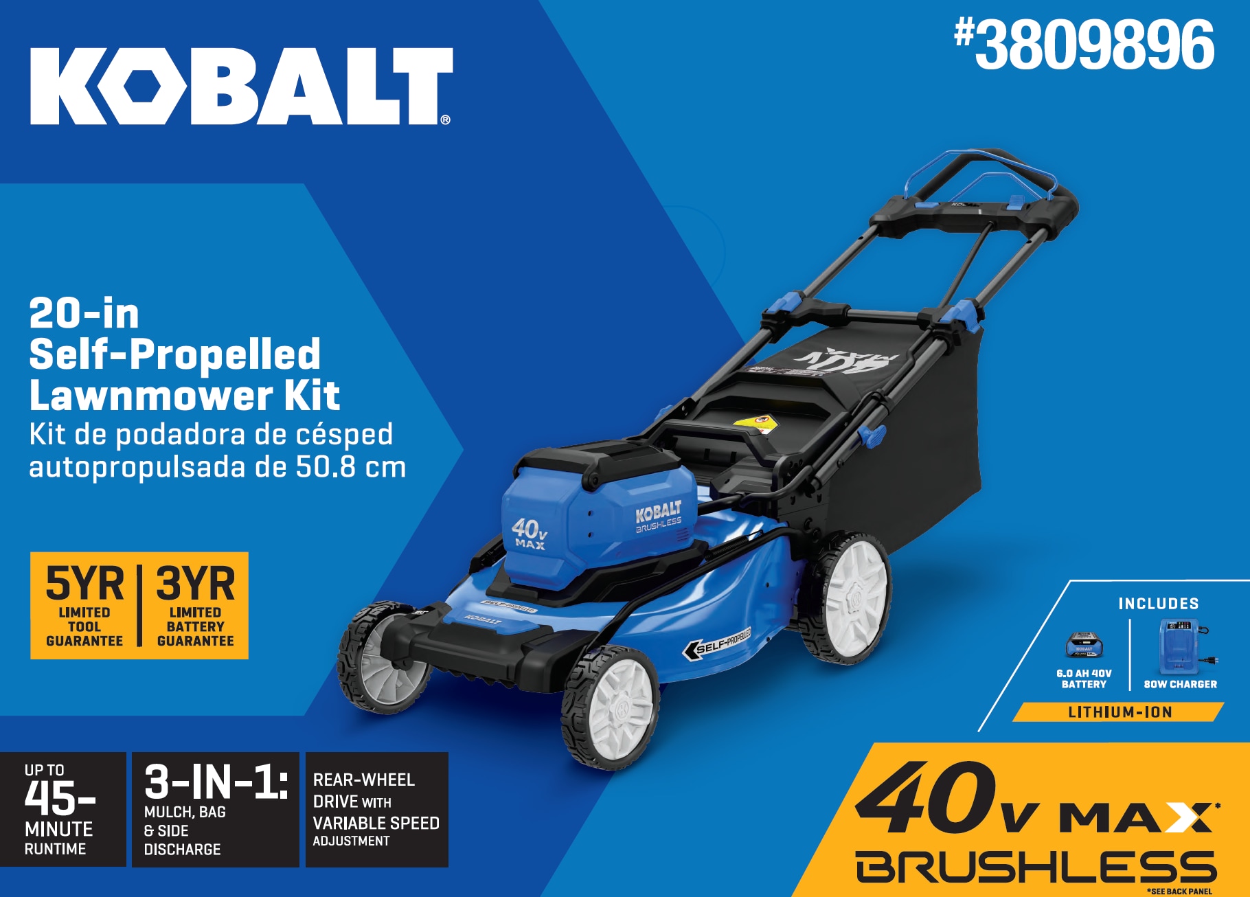 Kobalt Gen4 40-volt, 20-in Self Propelled Battery Walk Mower with (1) 6 Ah Battery Included