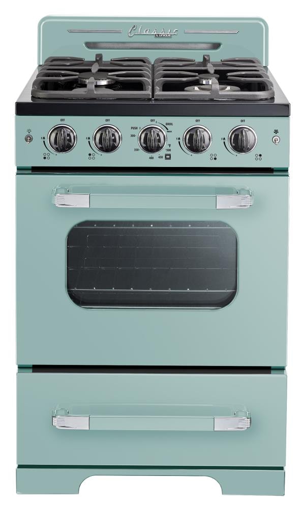 UNIQUE Classic Retro 24-in 4 burners 2.9-cu ft Convection Oven Freestanding Natural Gas Range ( Ocean mist turquoise )
