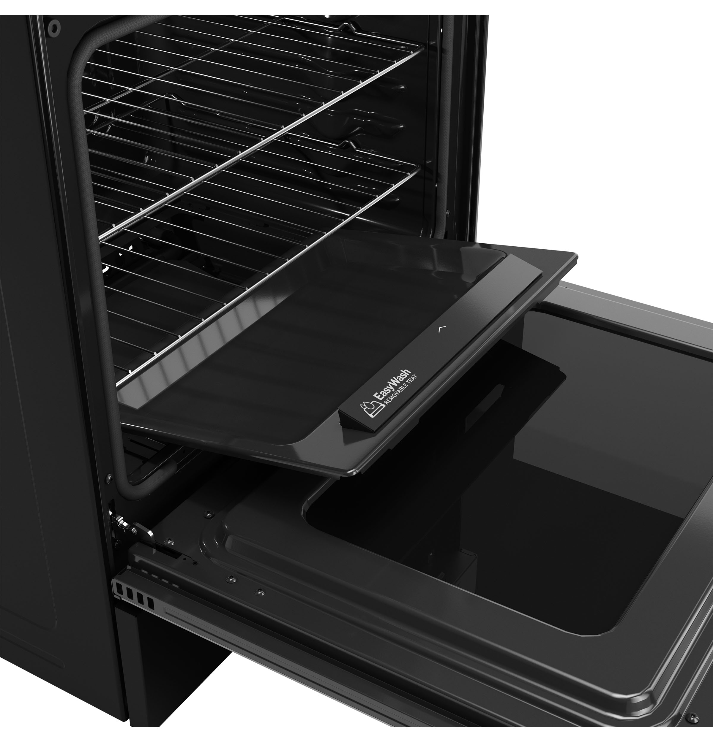 GE EasyWash Oven Tray 30-in 5 burners 5.3-cu ft Air Fry Convection Oven Freestanding Natural Gas Range ( Black )