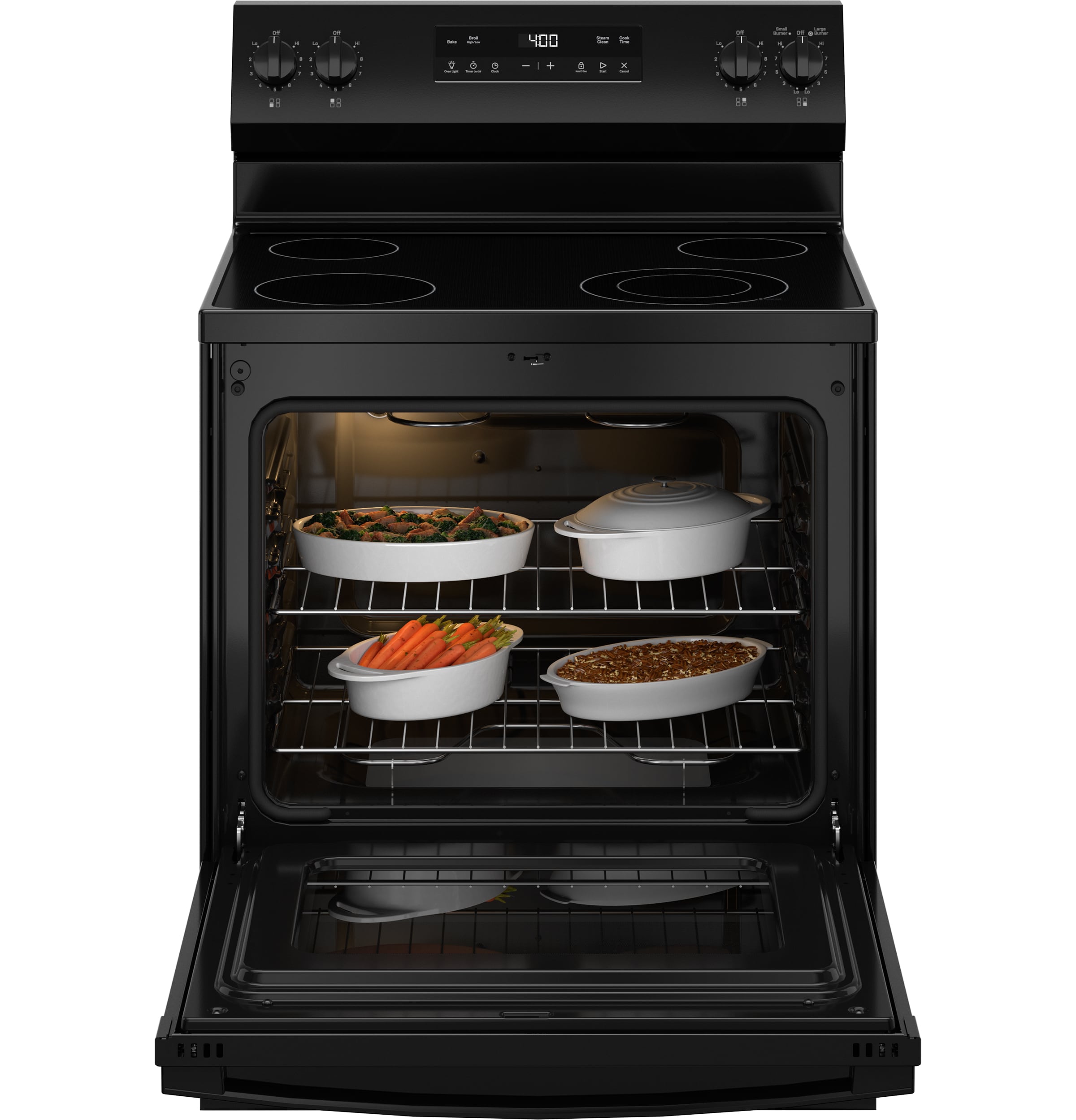 GE 30-in Glass Top 4 burners 5.3-cu ft Freestanding Electric Range ( Black )