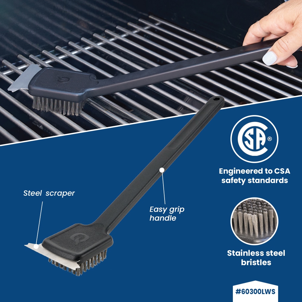 Mr. Bar-B-Q Grill brush with 17.5-in Plastic Handle with Scraper Blade