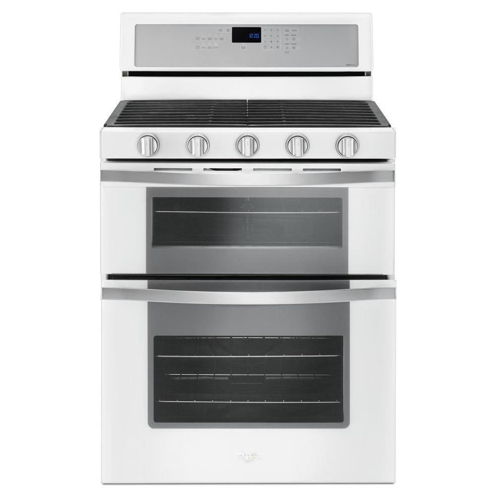 Whirlpool 30-Inches 5 burners 3.9-Cu. Feet / 2.1-Cu. Feet Convection Oven Freestanding Double Oven Gas Range ( White Ice )