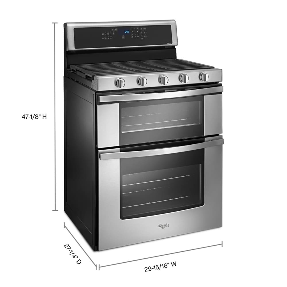 Whirlpool 30-in 5 burners 3.9-cu ft / 2.1-cu ft Convection Oven Freestanding Double Oven Gas Range ( Stainless Steel )