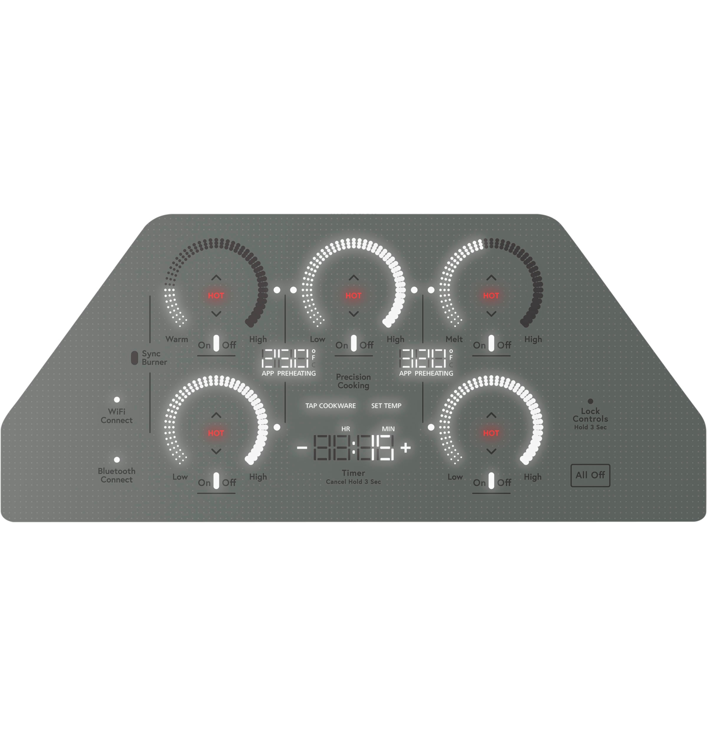 Cafe 36-in 5 burners Stainless steel Smart Compatible Induction Cooktop with Bridge Element