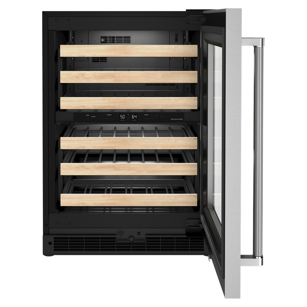 KitchenAid 23.88-in W 46 -Bottles Black Cabinet Stainless Doors Dual Zone Cooling Built-in Indoor Wine Cooler
