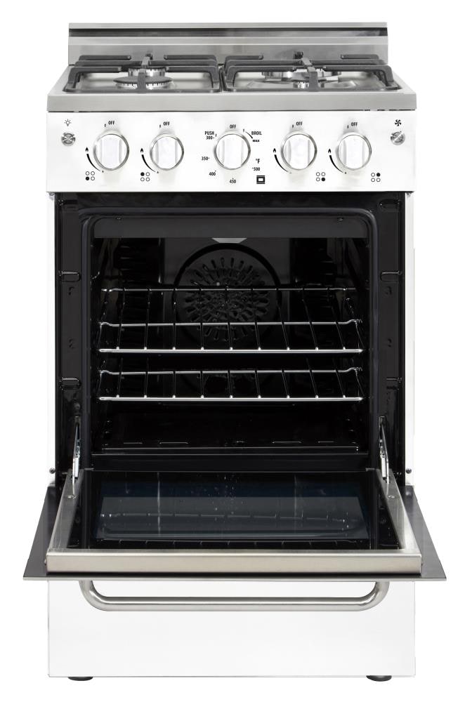UNIQUE Prestige 20-in 4 burners 1.6-cu ft Convection Oven Freestanding Natural Gas Range ( White and stainless steel )