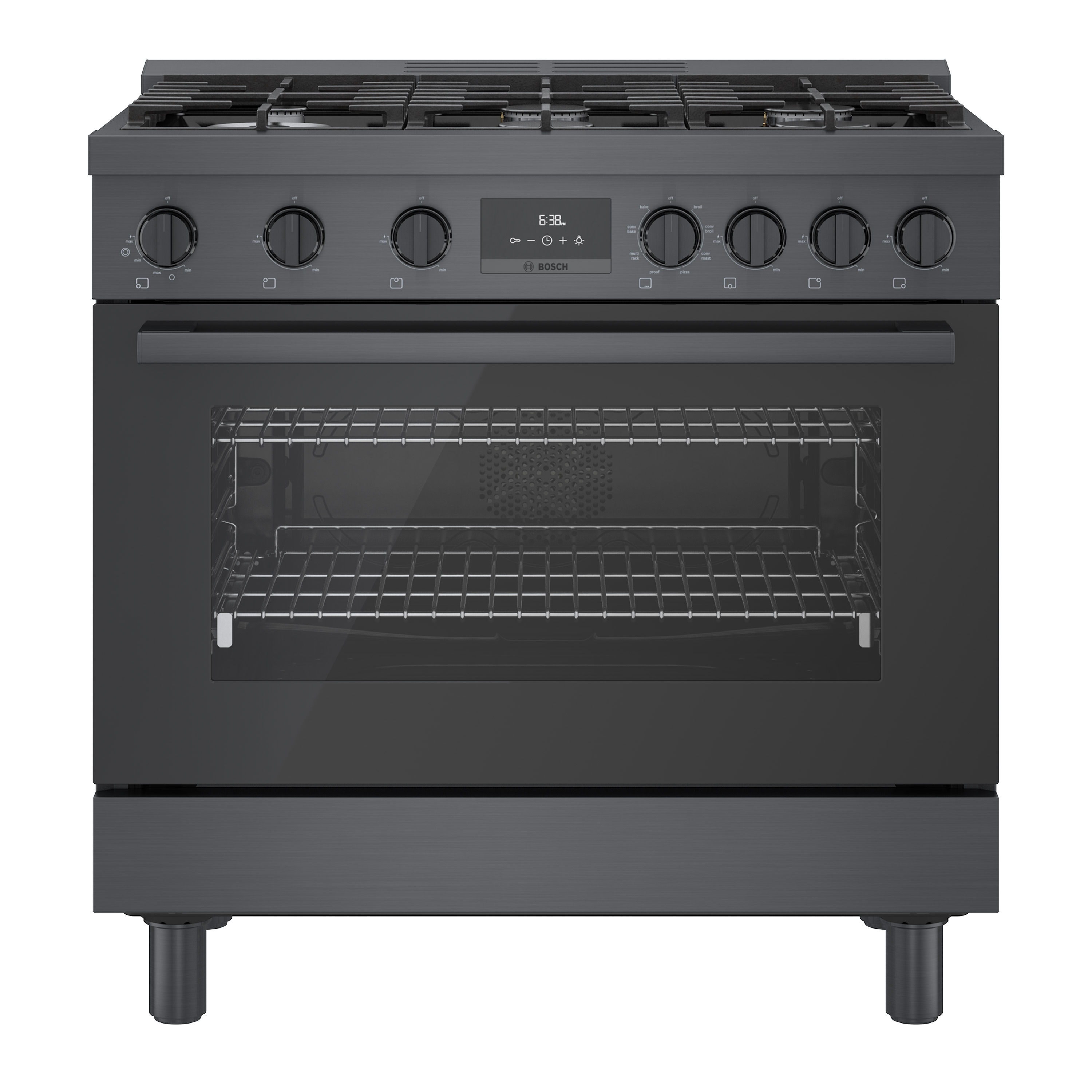 Bosch 800 Series Industrial Style 36-in Standard 6 burners Convection Oven Freestanding Dual Fuel Range ( Black stainless steel )