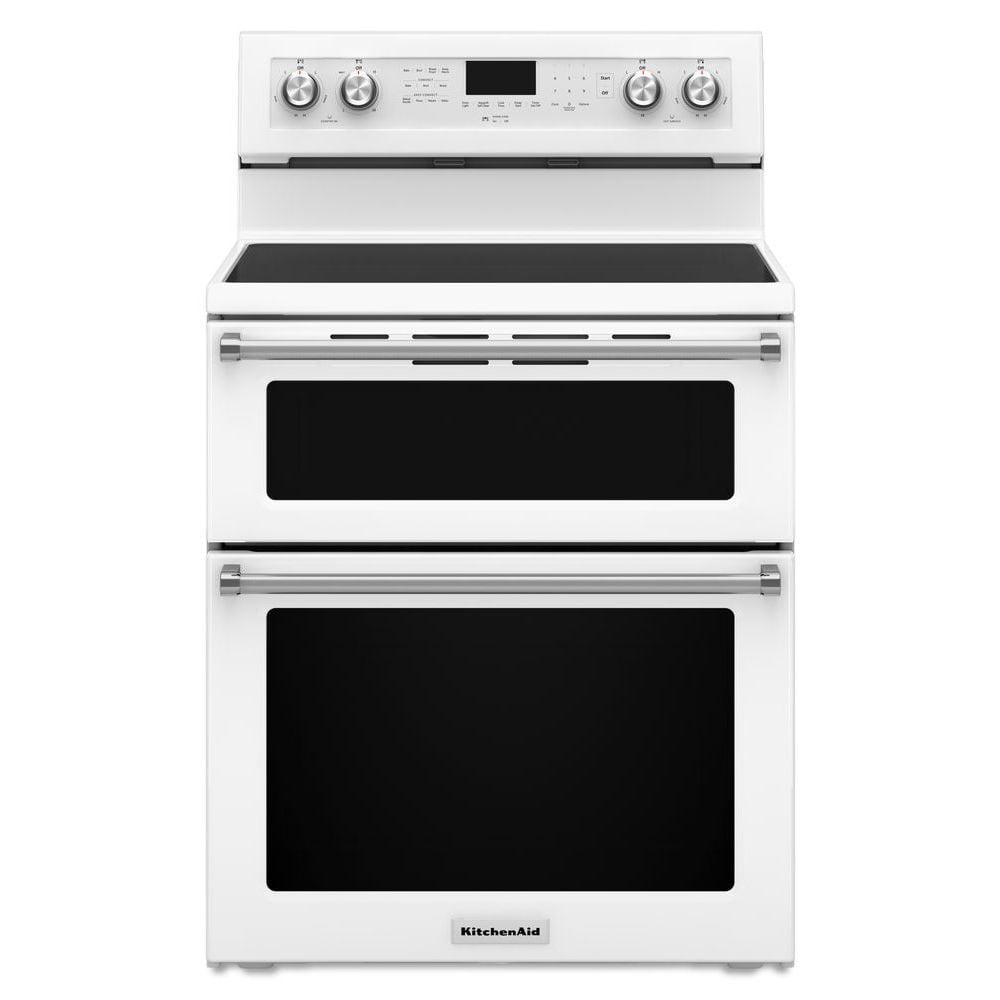 KitchenAid 30-in Glass Top 5 burners 4.2-cu ft / 2.5-cu ft Convection Oven Freestanding Double Oven Electric Range ( White )