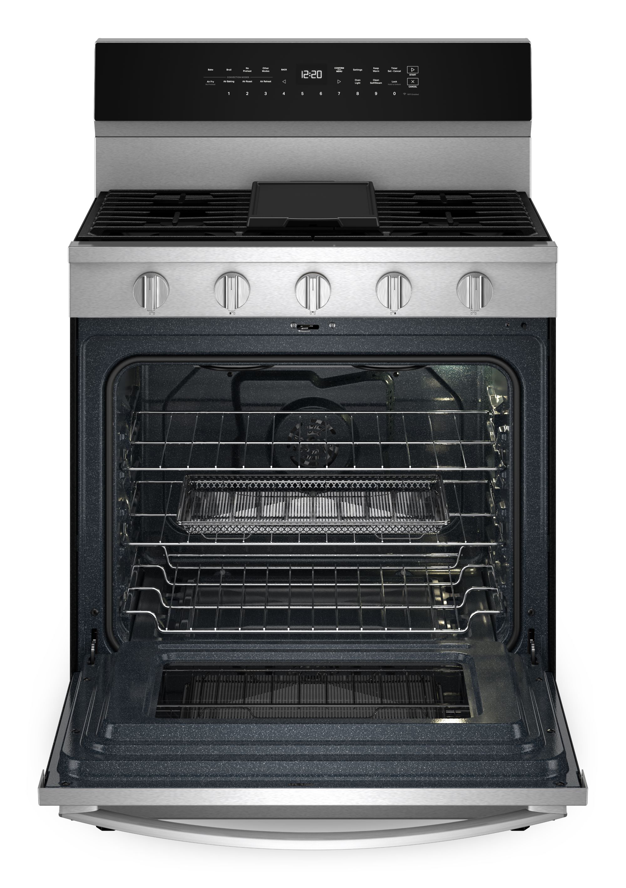 Whirlpool High Speed Preheat 30-in 5 burners 5-cu ft Air Fry Convection Oven Freestanding Natural Gas Range ( Stainless Steel )