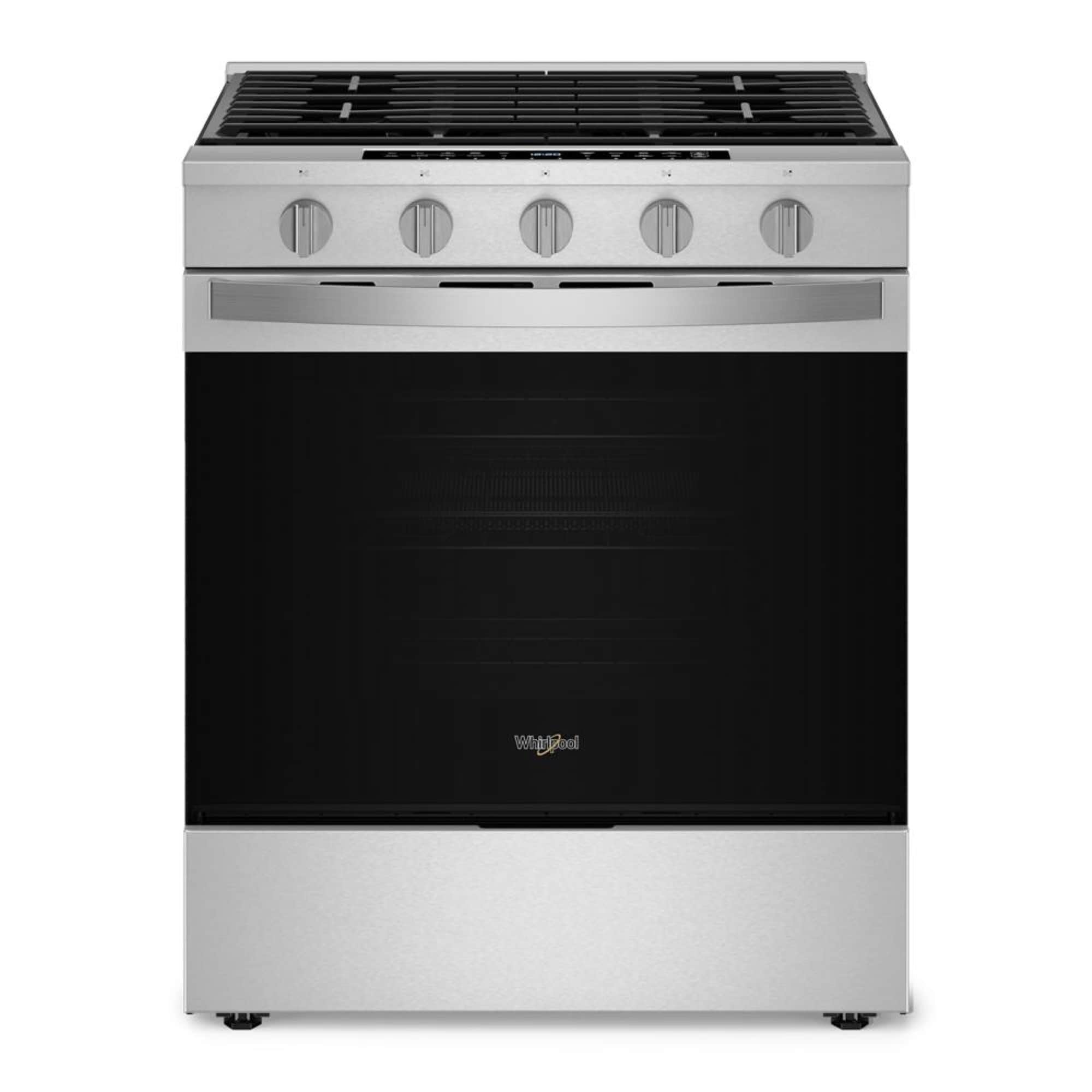 Whirlpool 30-in 5 burners 5-cu ft Air Fry Convection Oven Slide-In Natural Gas Range ( Stainless Steel )