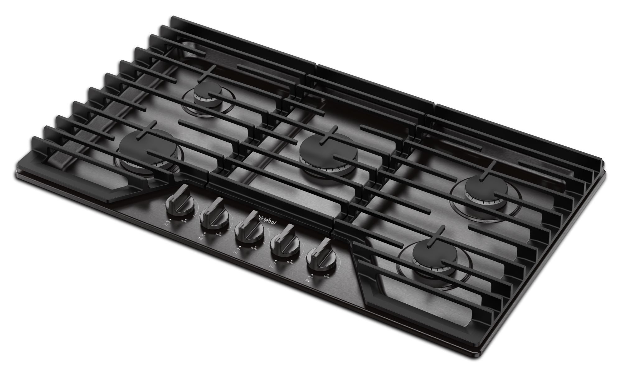 Whirlpool 36-in 5 burners Black Stainless steel Gas Cooktop