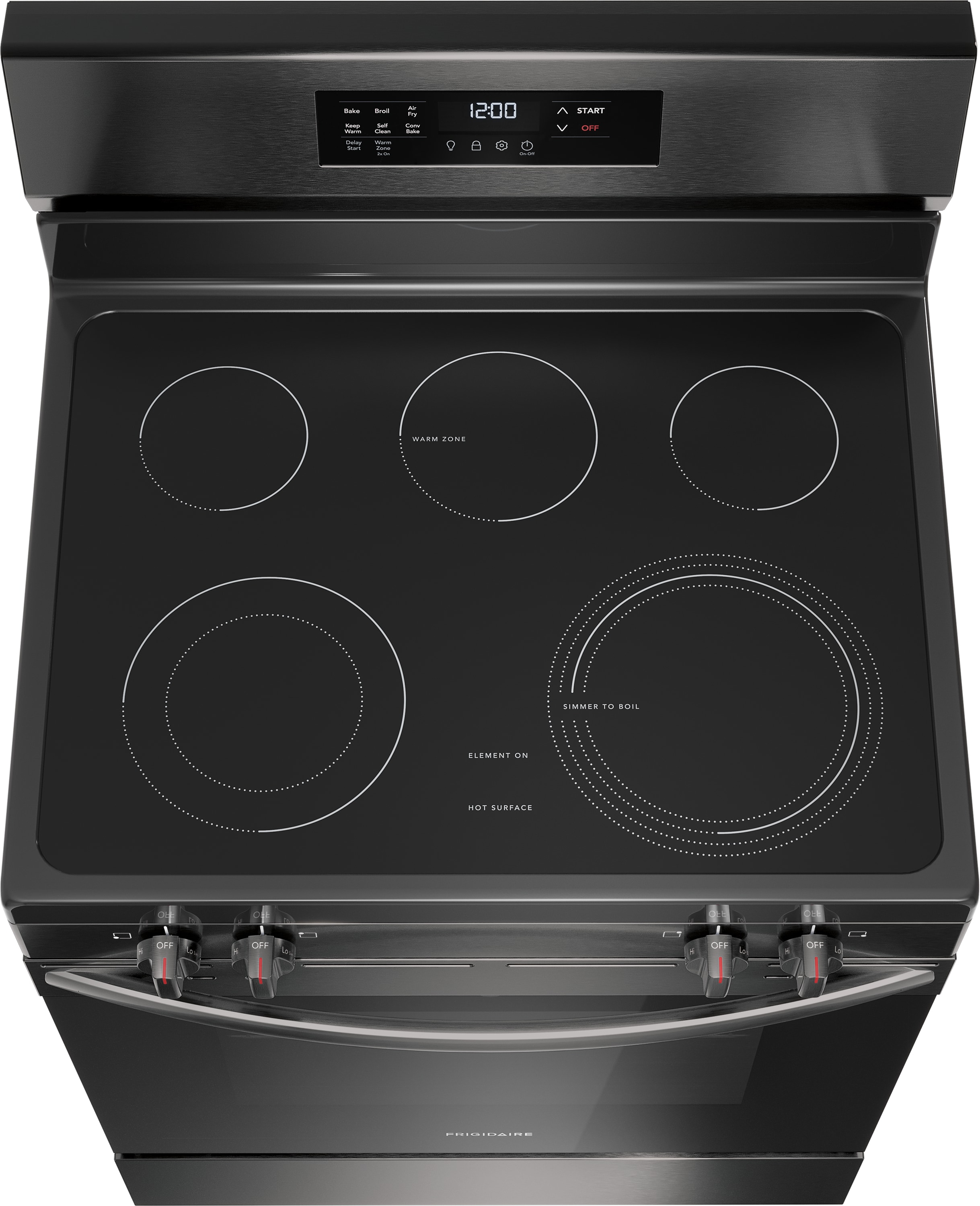 Frigidaire 30-in Glass Top 5 burners 5.3-cu ft Air Fry Convection Oven Freestanding Electric Range Black Stainless Steel )