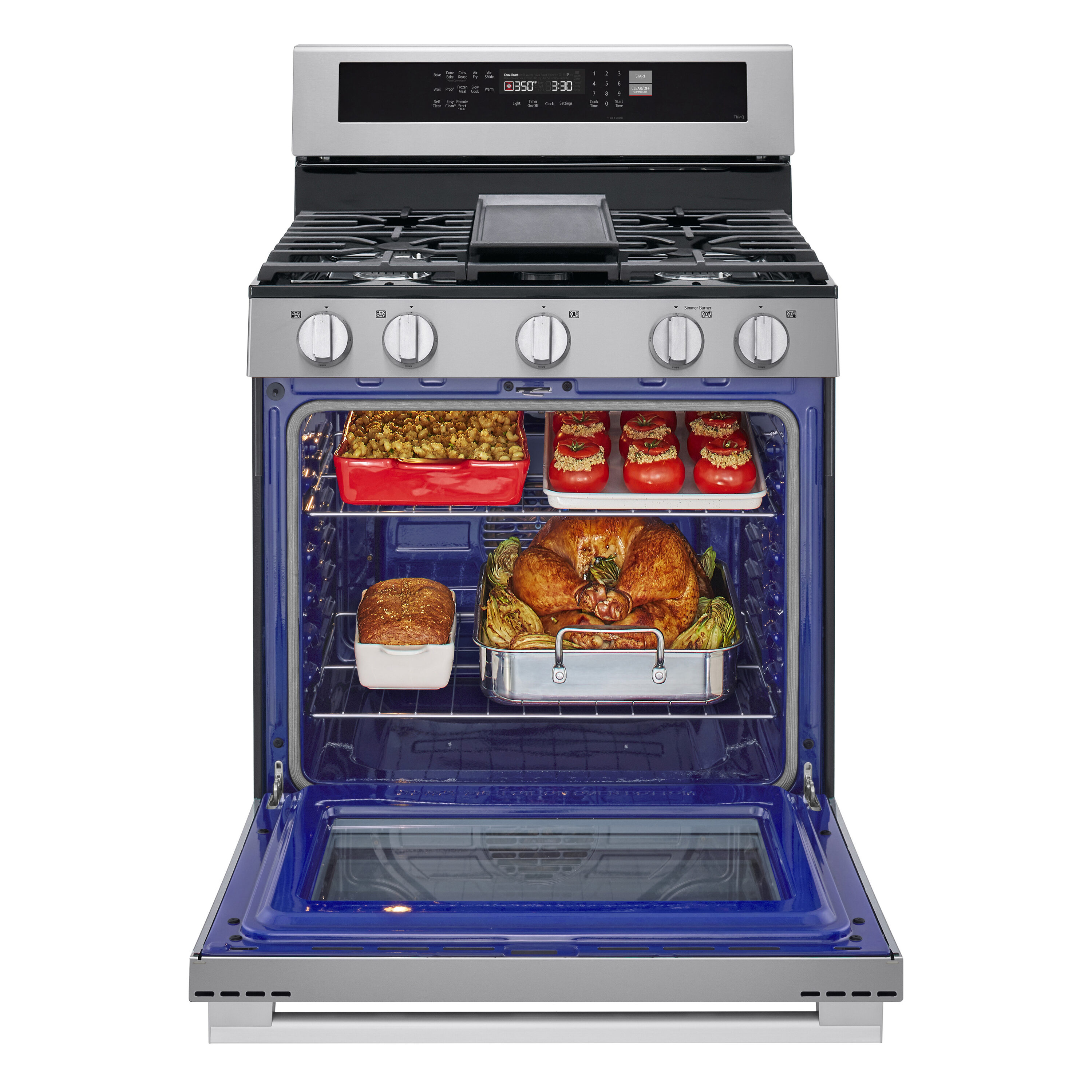 LG 30-in 5 burners 6.3-cu ft Air Fry Convection Oven Slide-In Natural Gas Range ( Stainless Steel )