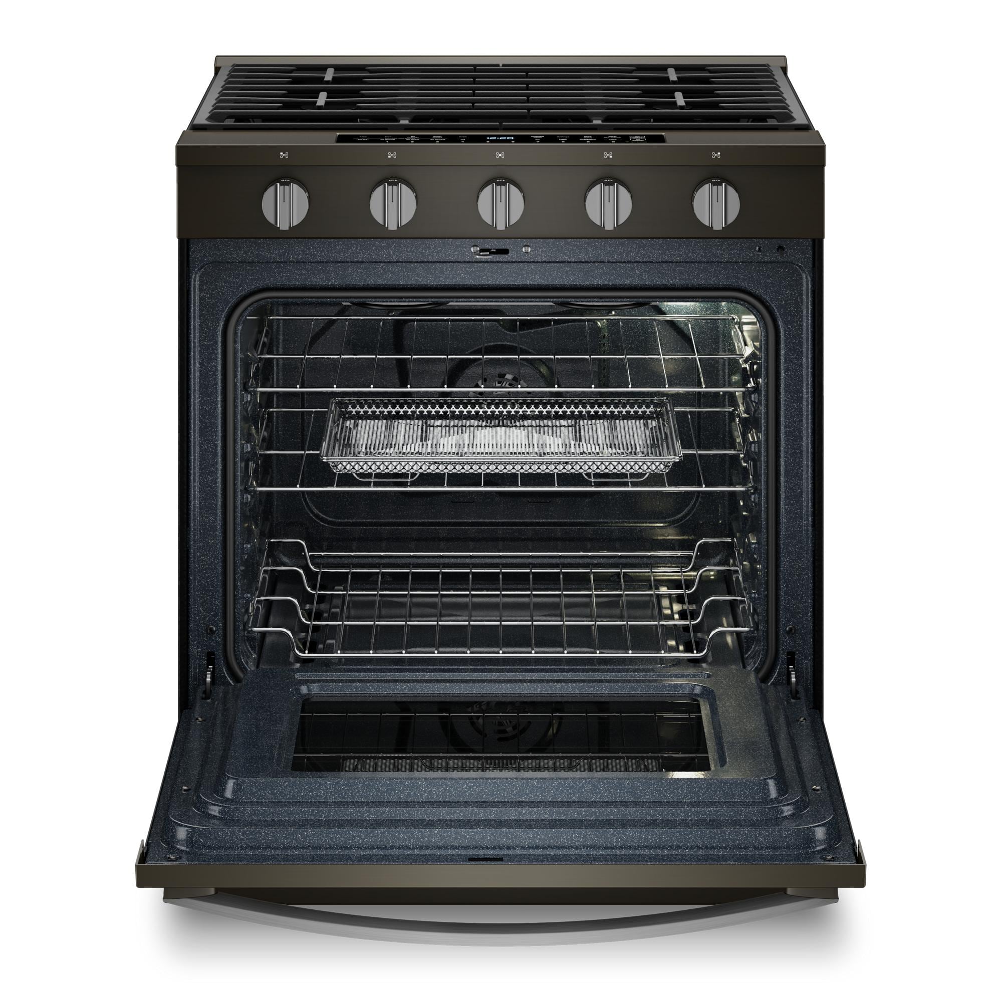 Whirlpool 30-in 5 burners 5-cu ft Air Fry Convection Oven Slide-In Natural Gas Range ( Black Stainless )
