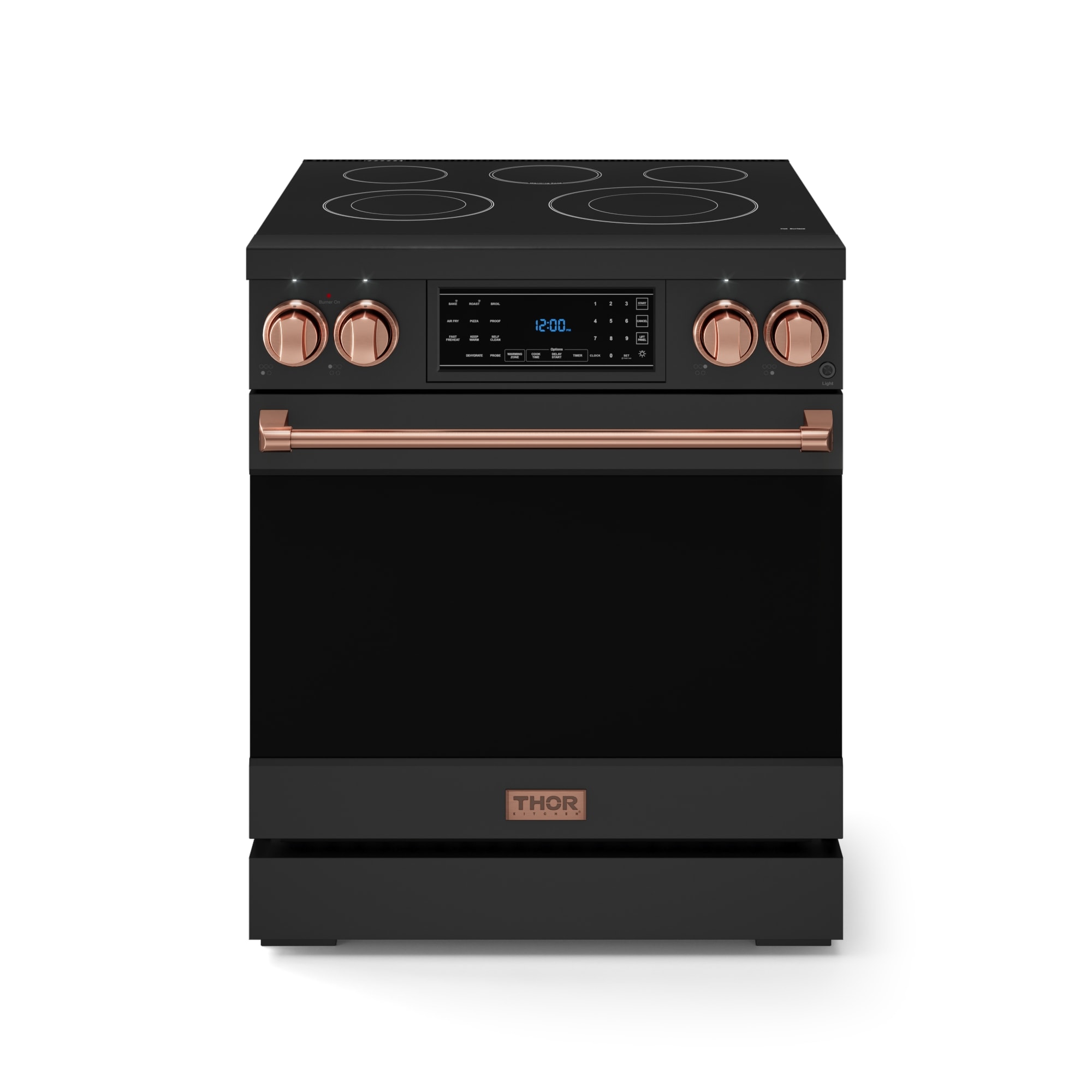 Thor Kitchen Gordon Ramsay Series 30-in Glass Top 5 burners 4.55-cu ft Air Fry Convection Oven Freestanding Electric Range ( Matte Black with Rose Gold Accents )