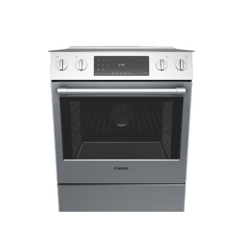 Bosch 800 Series 30-in Glass Top 5 burners 4.6-cu ft Convection Oven Slide-In Electric Range with WipeClean Coating ( Stainless Steel )