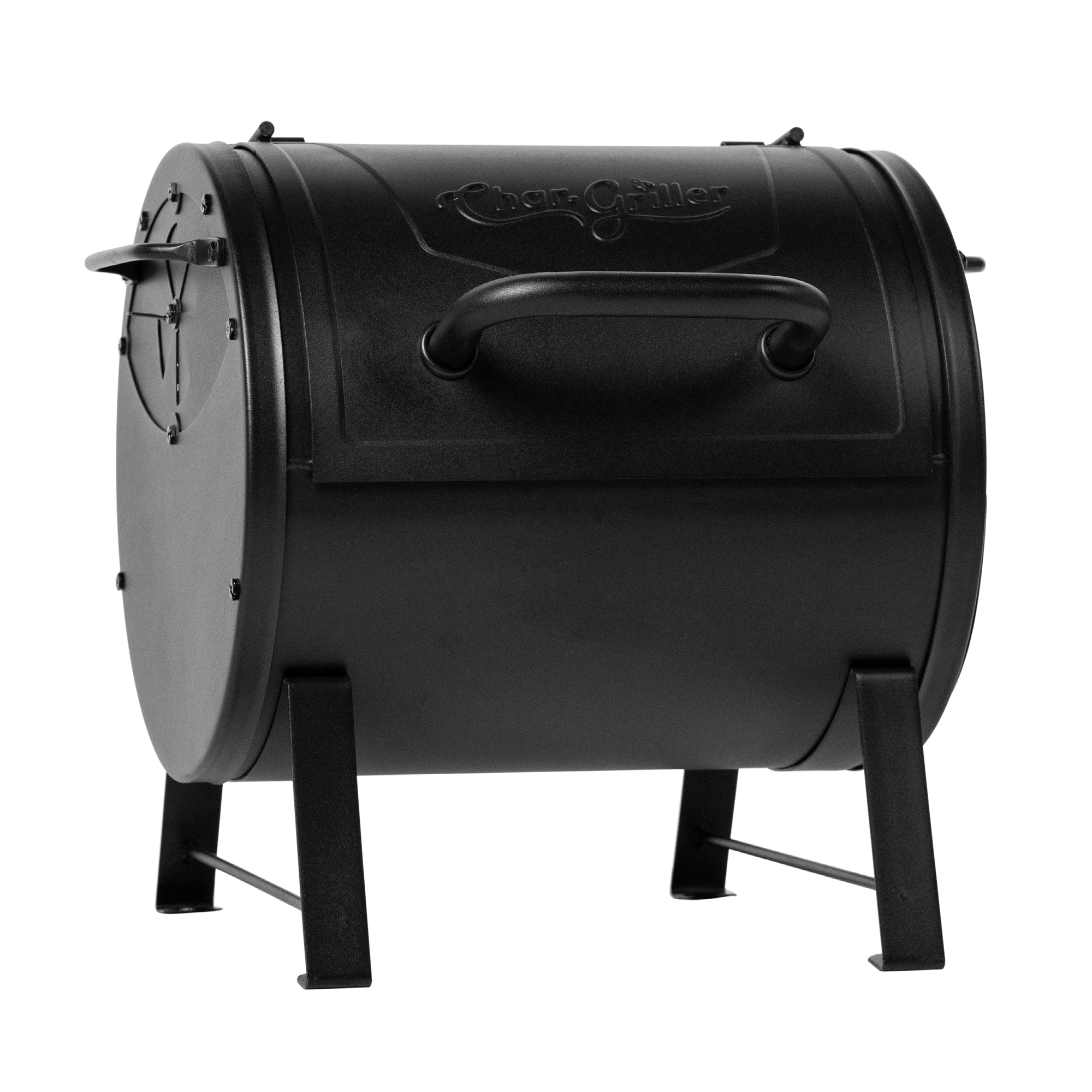 Char-Griller Portable Charcoal Grill and Side Fire Box 17-in W Black Barrel Charcoal Grill