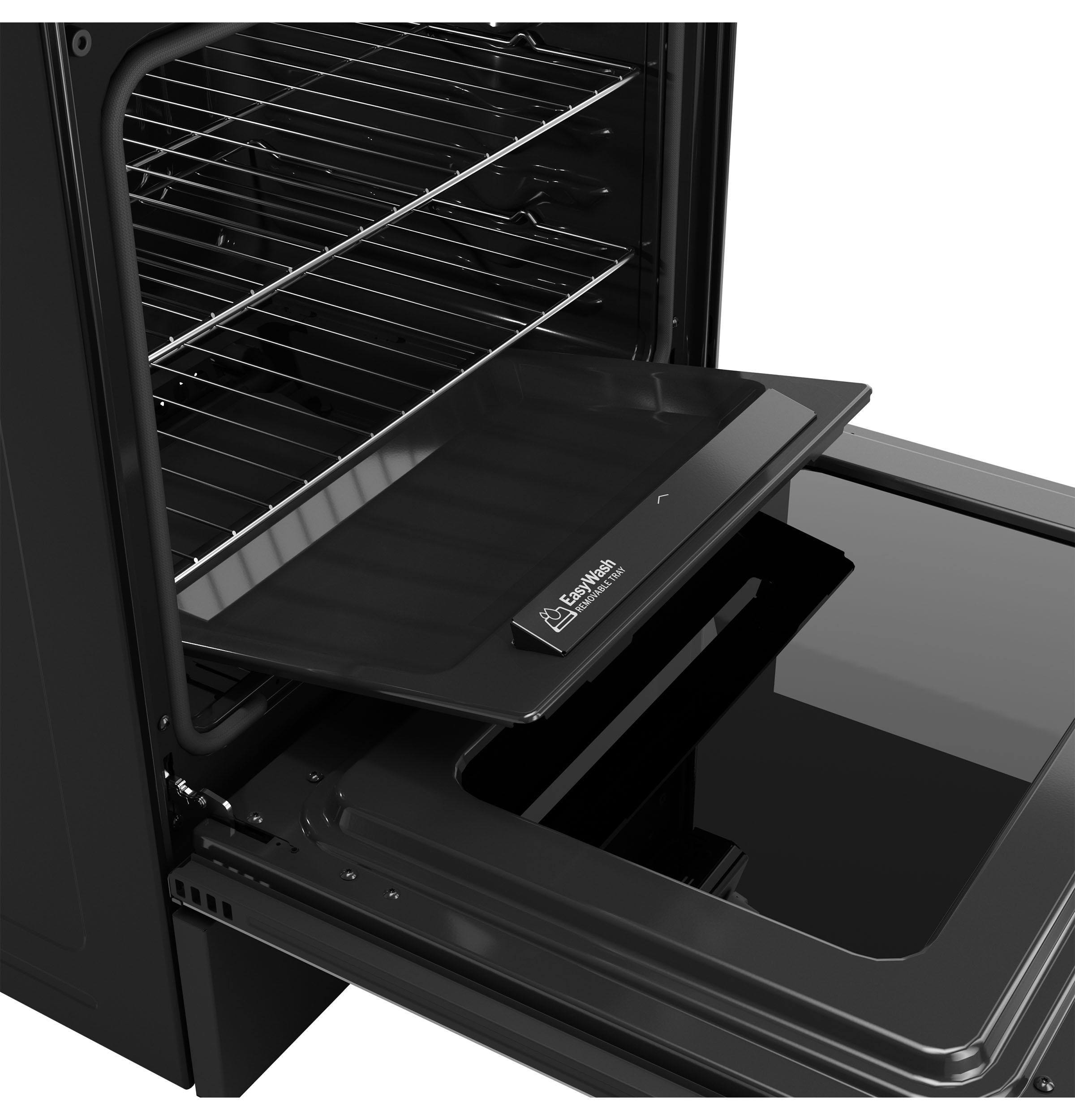 GE EasyWash Oven Tray 30-in 5 burners 5.3-cu ft Air Fry Convection Oven Slide-In Natural Gas Range ( Black Slate )