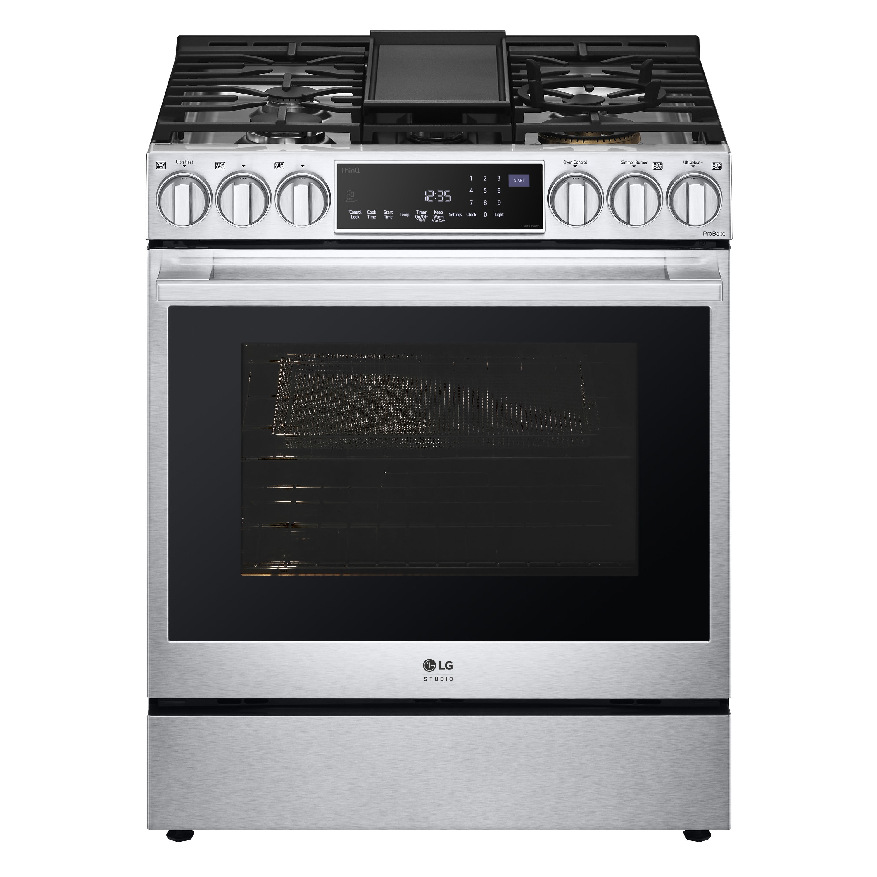LG STUDIO InstaView 30 in Standard 5 Burners Self cleaning Air Fry Convection Oven Freestanding Smart Dual Fuel Range Stainless Steel