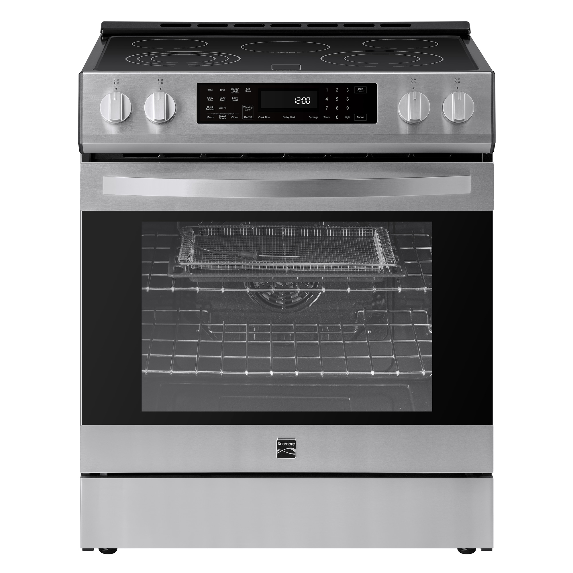 Kenmore 30-in Glass Top 5 burners 5.6-cu ft Air Fry Convection Oven Freestanding Electric Range with WipeClean Coating ( Stainless Steel )