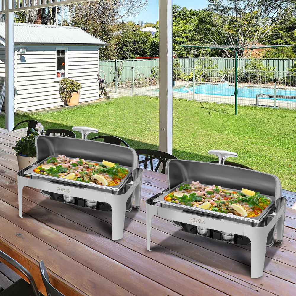 9 QT Roll Top Rectangle Chafing Dish Set with Full Size Pan