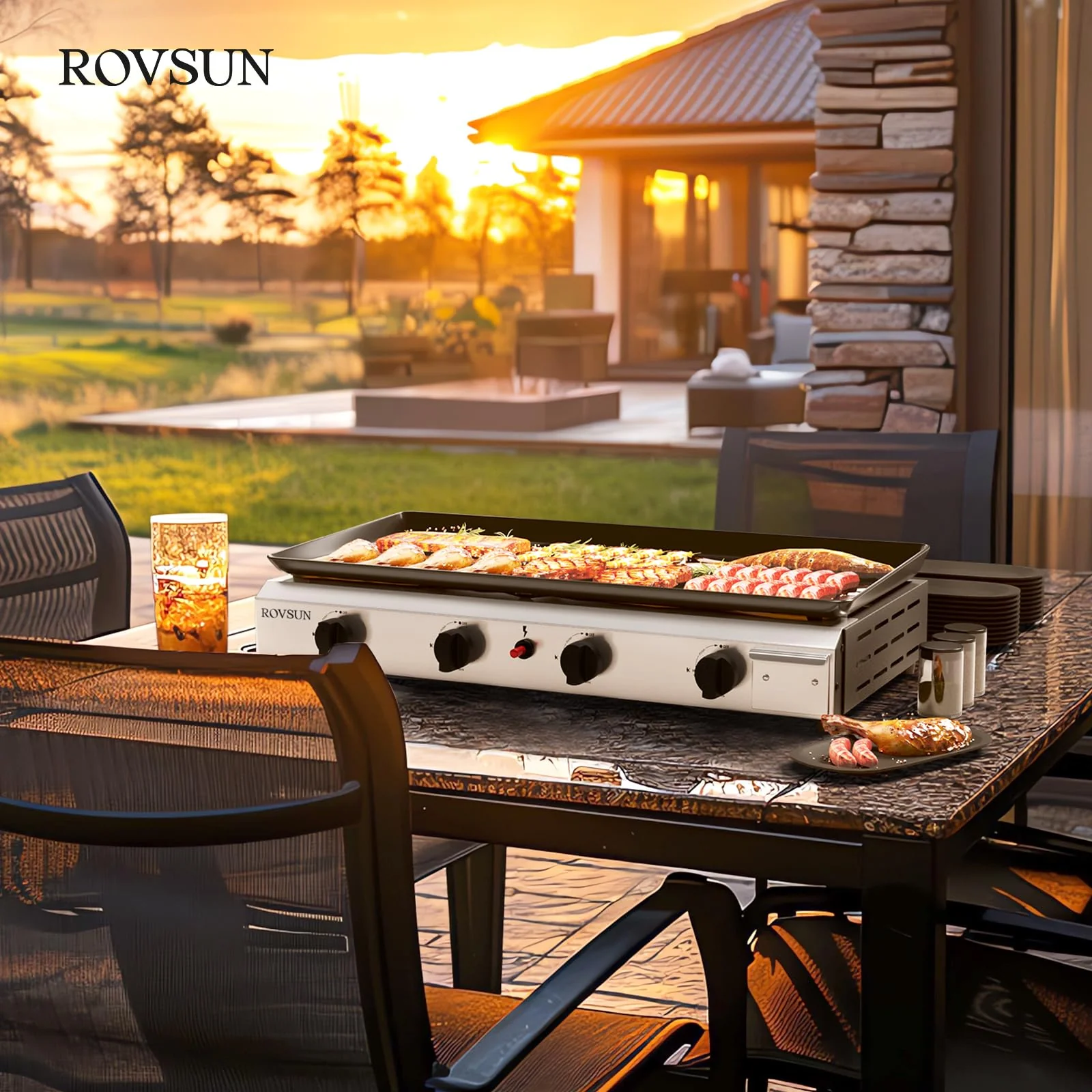 4 Burner 40,000 BTU Portable Propane Tabletop Flat Top Gas Grill